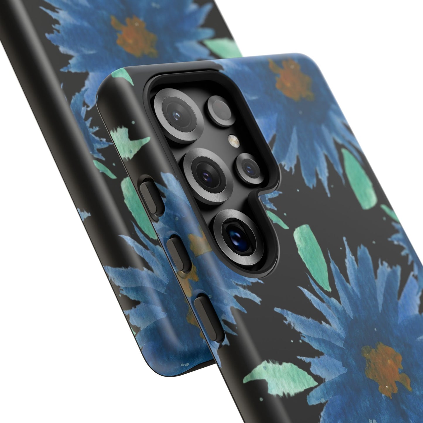 Blue Floral Tough Phone Case – Watercolor Daisy Protective Cover
