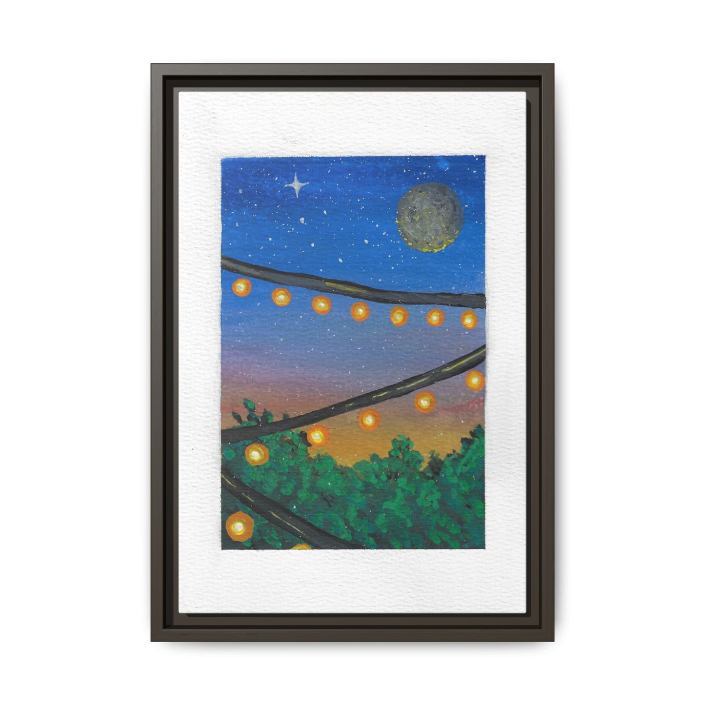 Framed Canvas Art - String Lights Night Sky Print