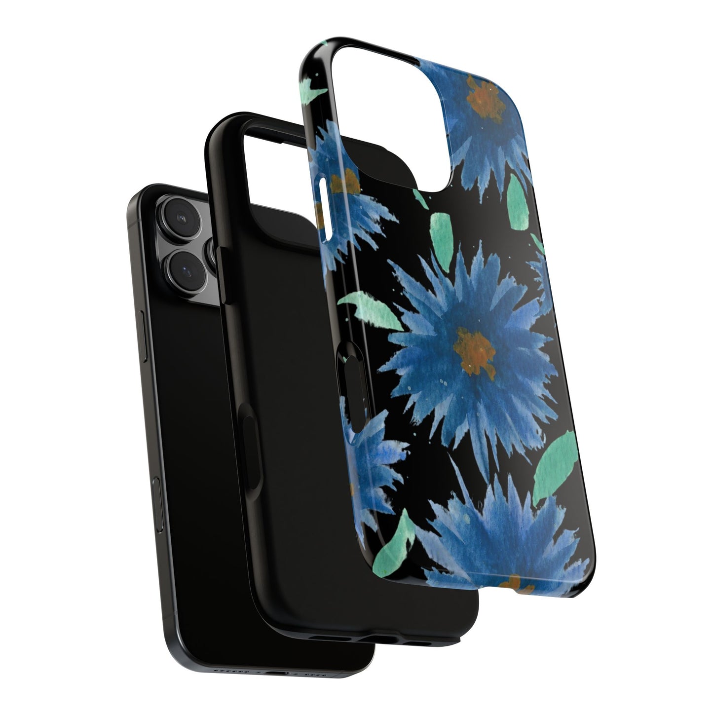 Blue Floral Tough Phone Case – Watercolor Daisy Protective Cover