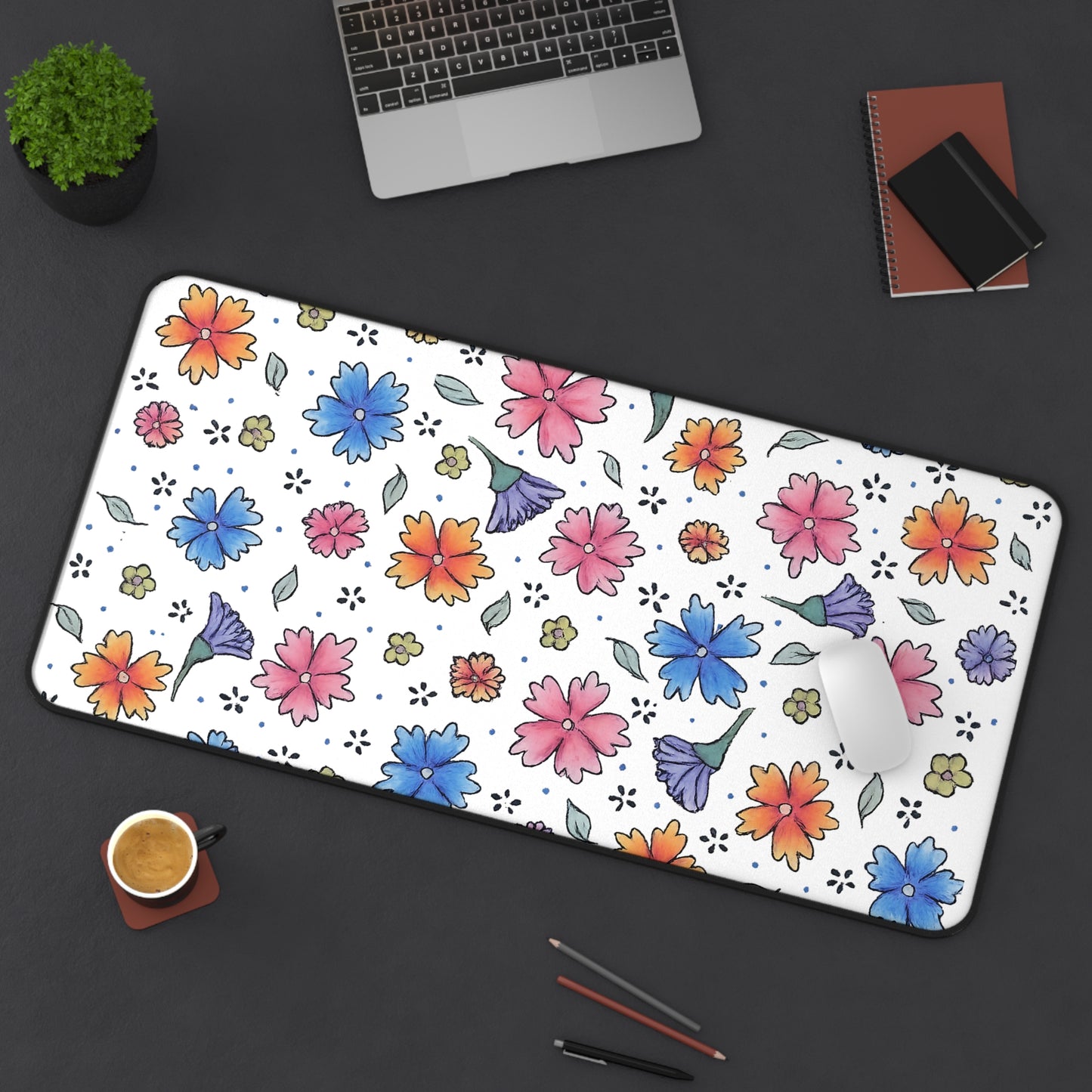 Floral Watercolor Desk Mat — Pastel Flowers Mouse Pad for Office & Home