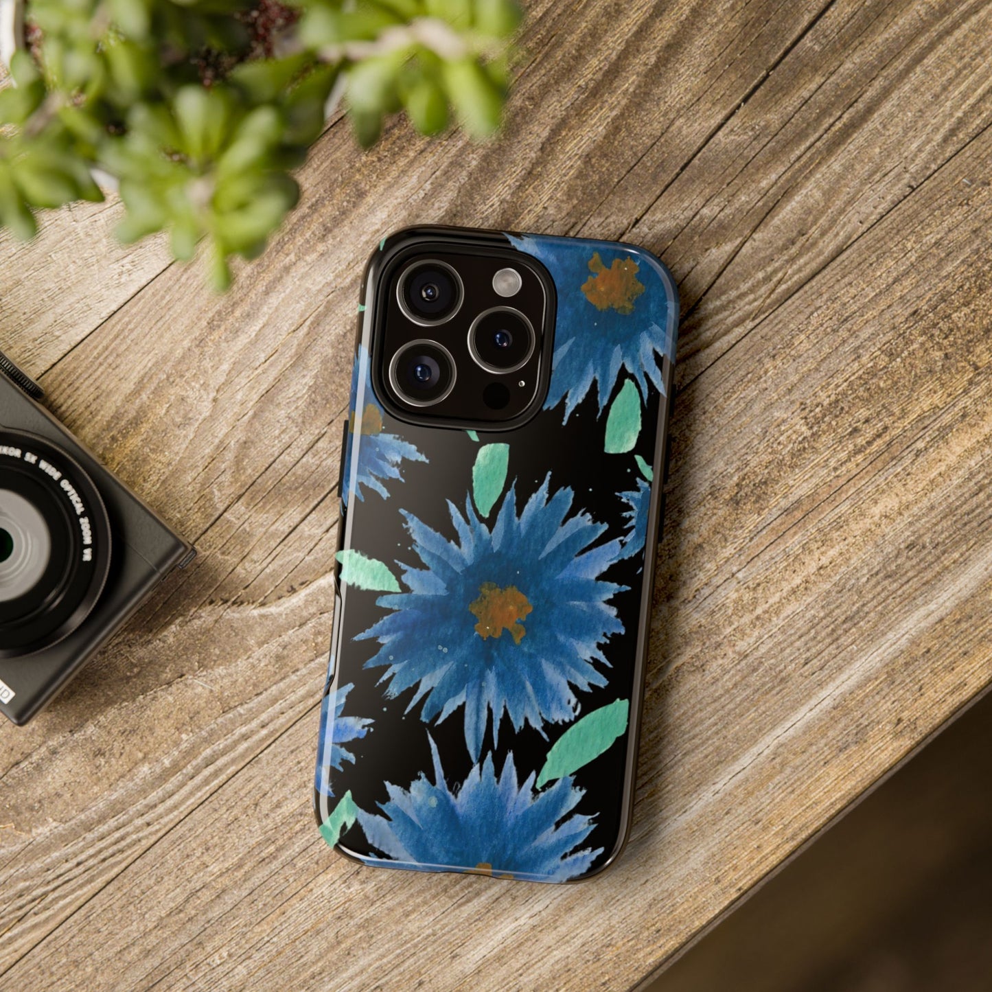 Blue Floral Tough Phone Case – Watercolor Daisy Protective Cover
