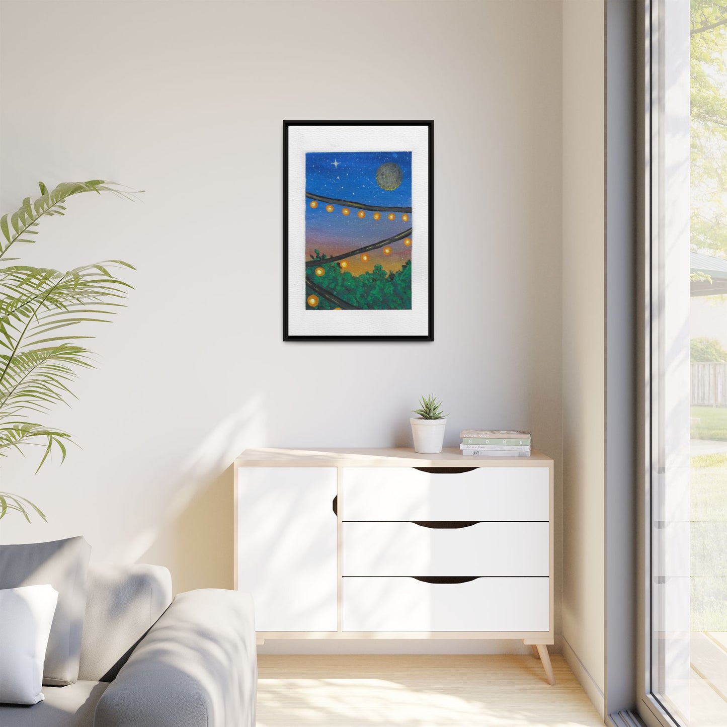 Framed Canvas Art - String Lights Night Sky Print