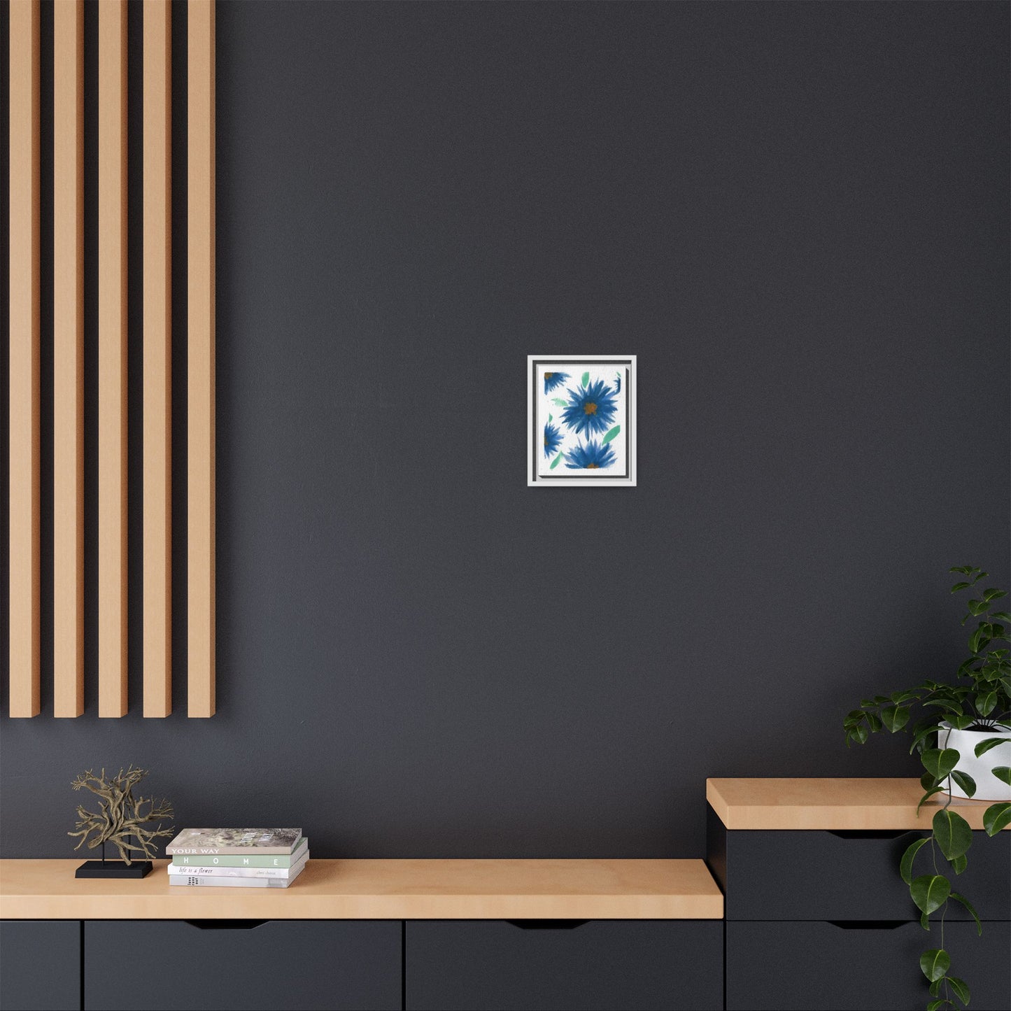 Blue Floral Canvas Print — Framed Matte Wall Art