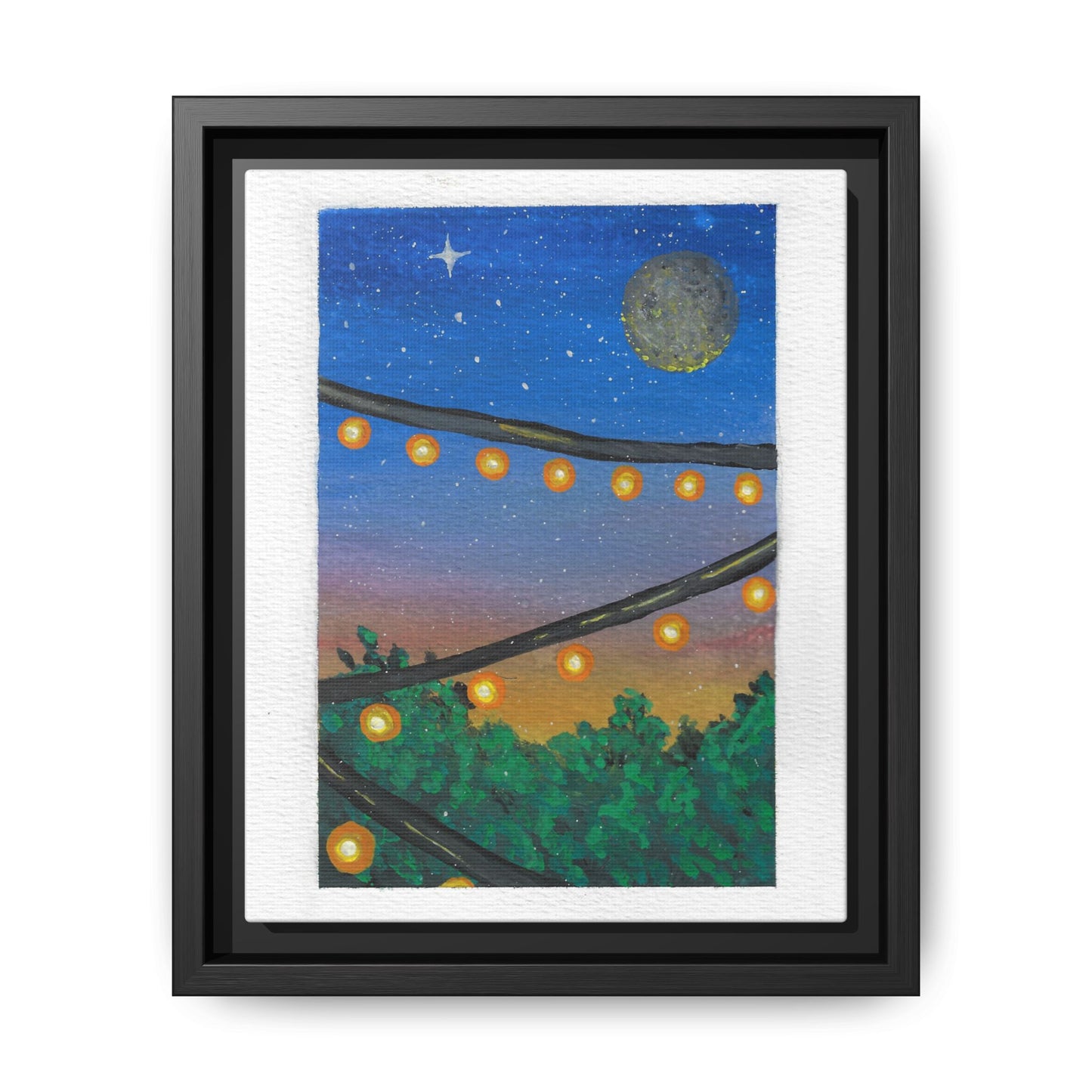 Framed Canvas Art - String Lights Night Sky Print