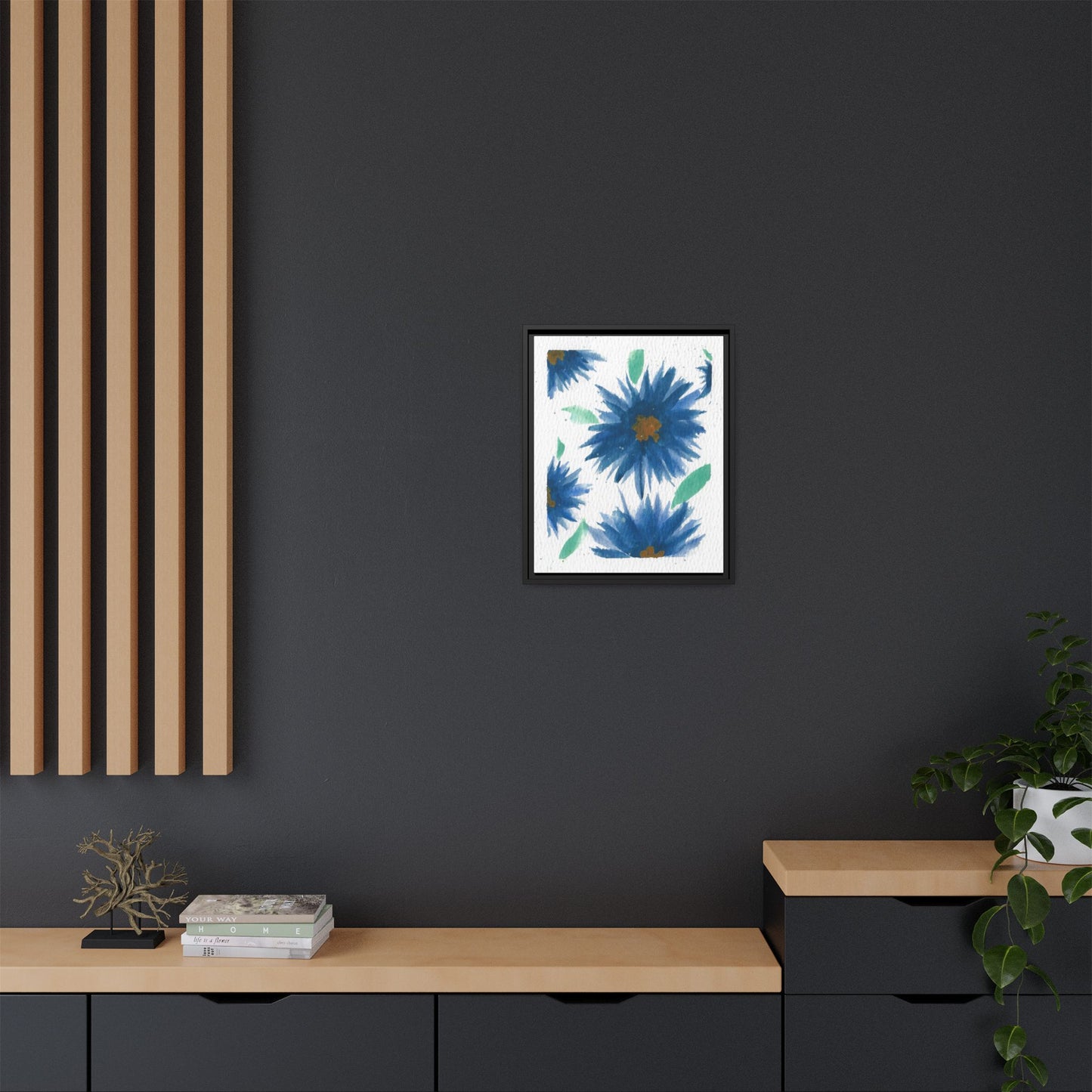 Blue Floral Canvas Print — Framed Matte Wall Art