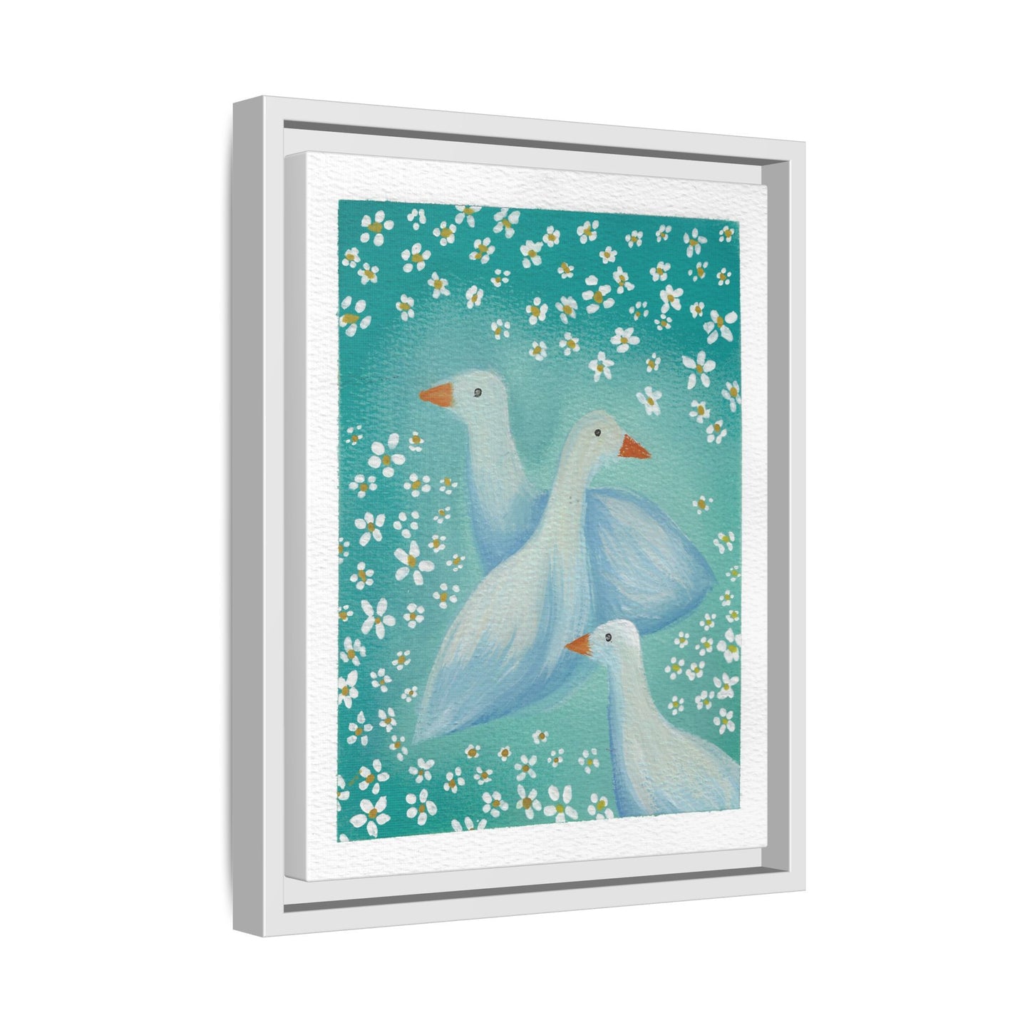 Framed Goose Canvas Print — Whimsical Floral Waterfowl Wall Art