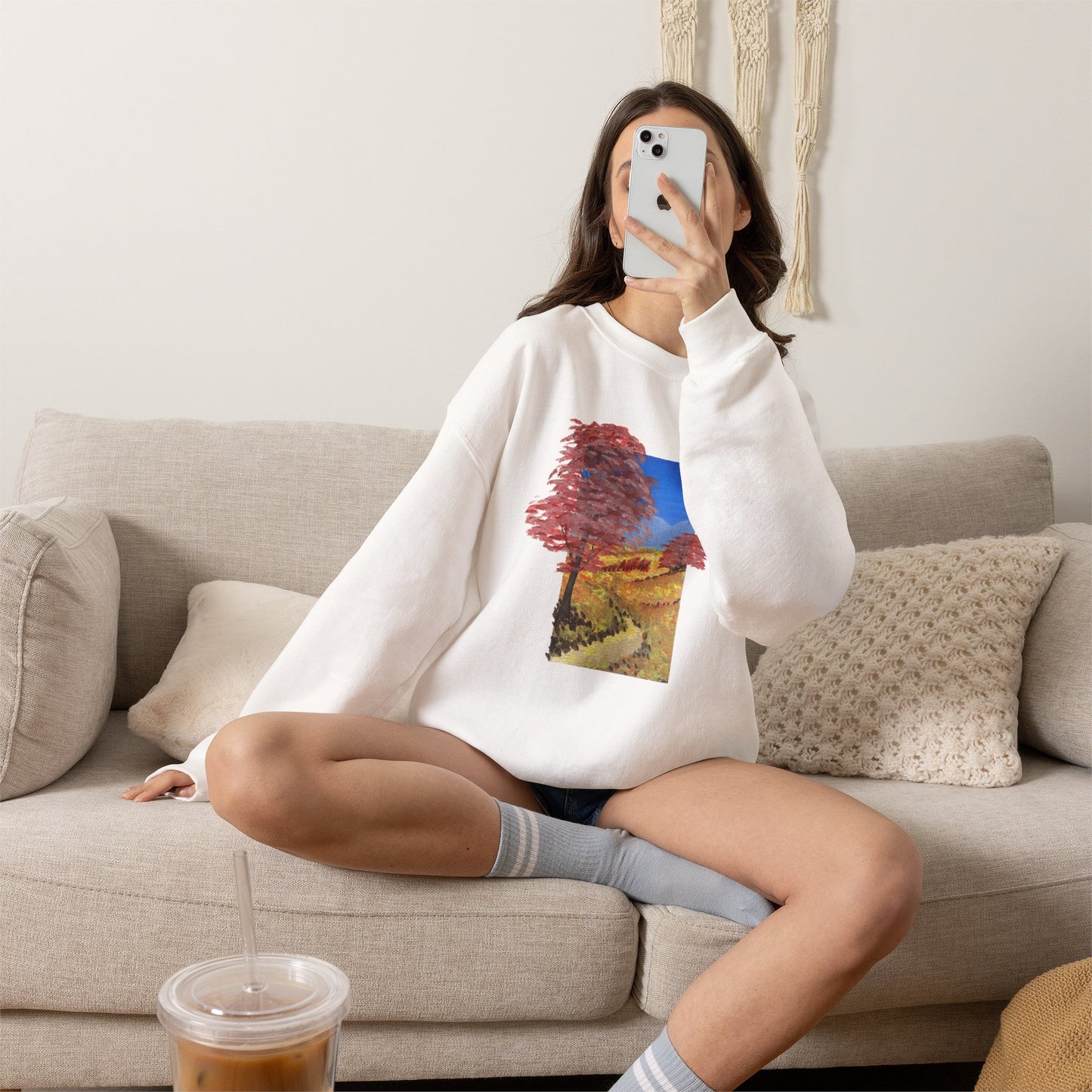 Autumn Path Crewneck Sweatshirt — Fall Landscape Graphic