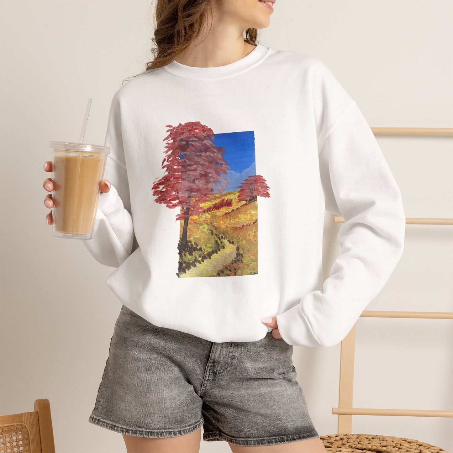 Autumn Path Crewneck Sweatshirt — Fall Landscape Graphic