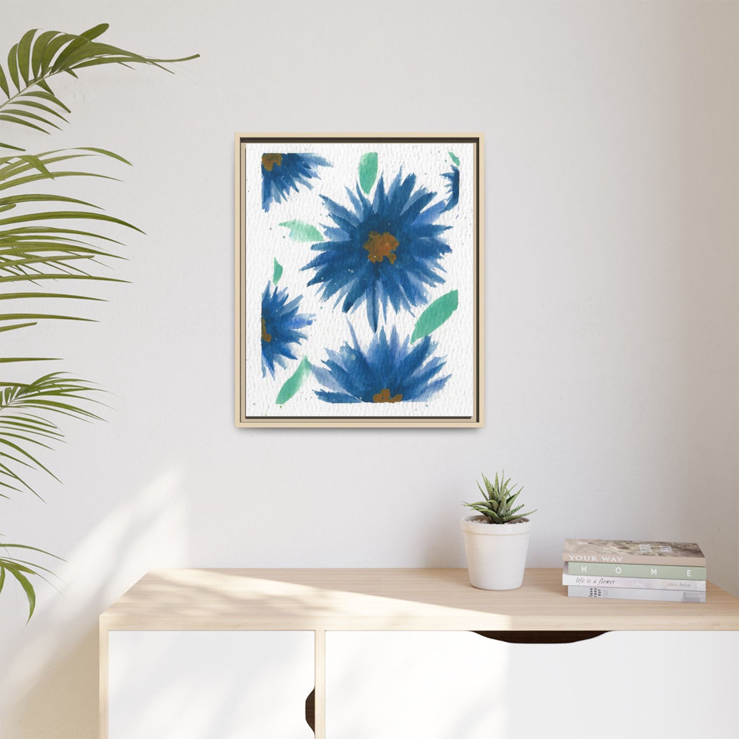 Blue Floral Canvas Print — Framed Matte Wall Art