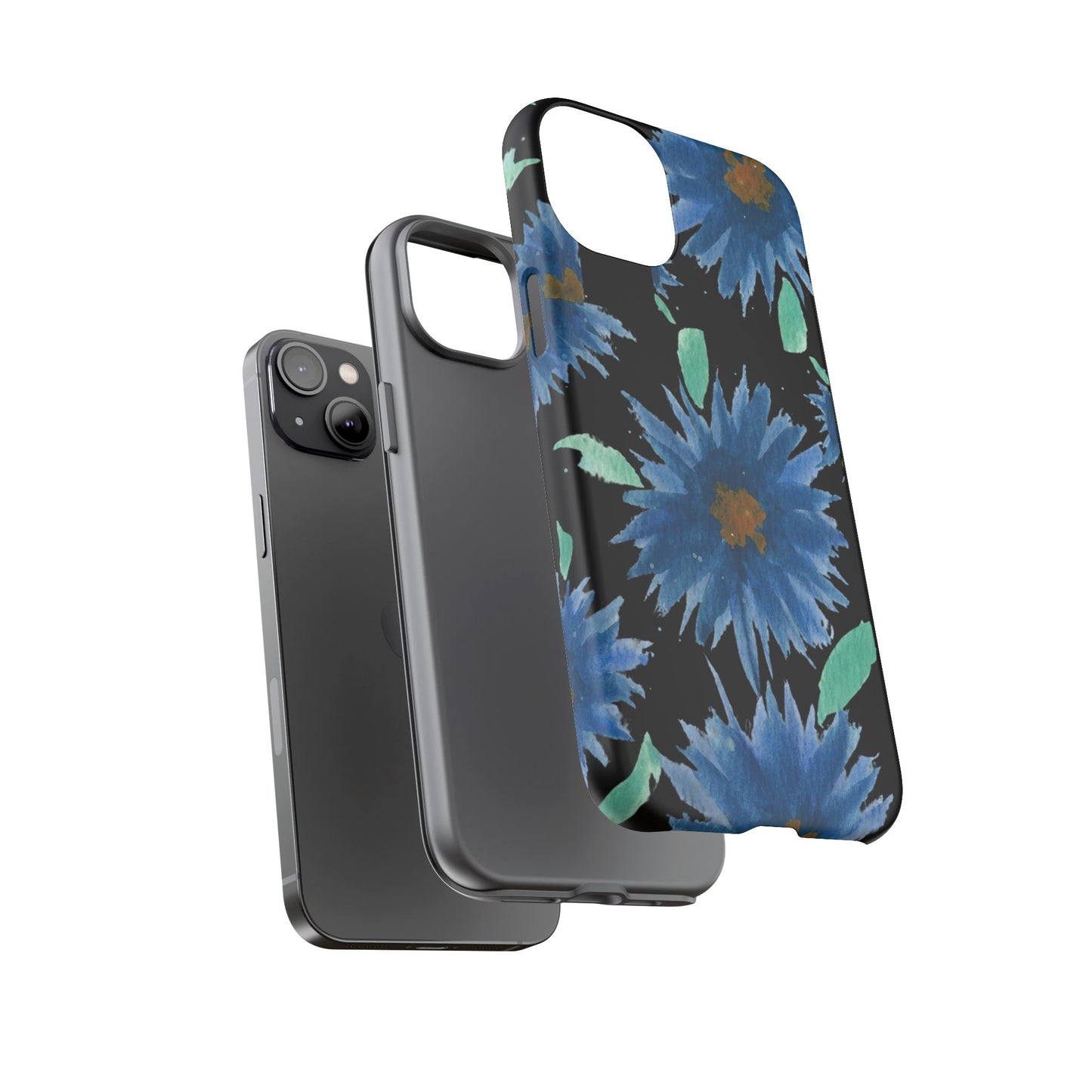Blue Floral Tough Phone Case – Watercolor Daisy Protective Cover