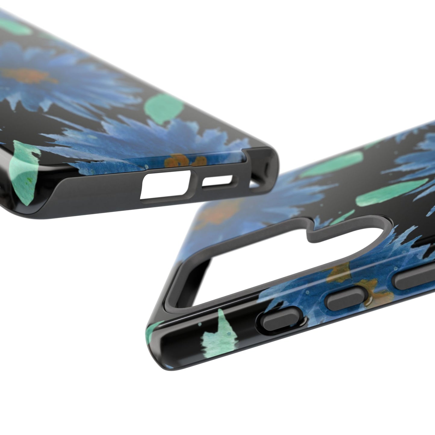 Blue Floral Tough Phone Case – Watercolor Daisy Protective Cover