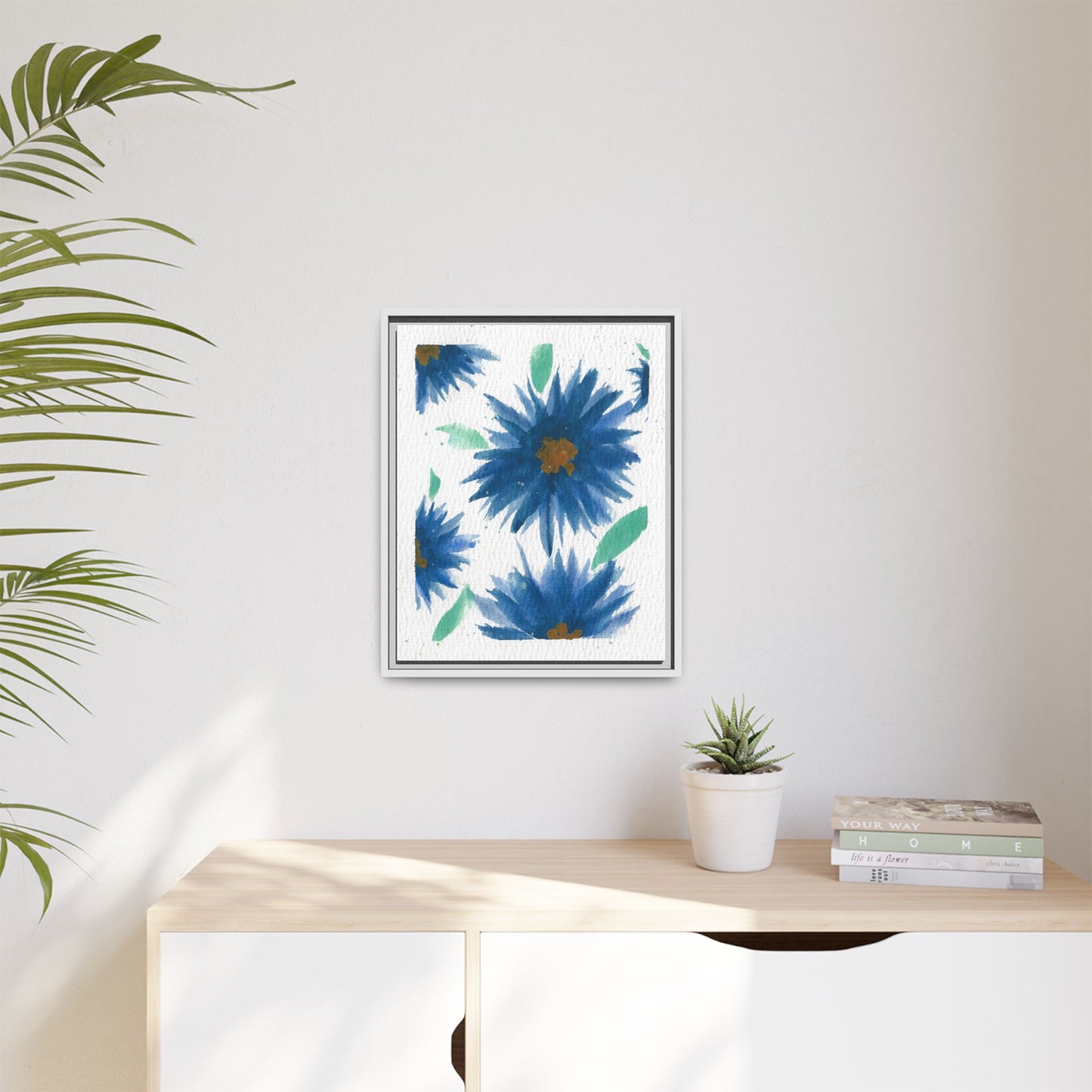 Blue Floral Canvas Print — Framed Matte Wall Art