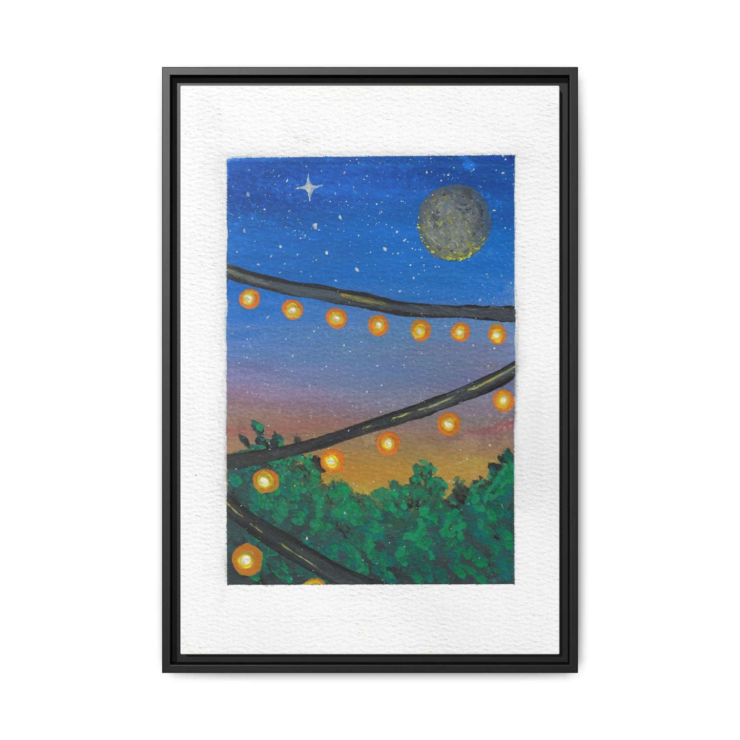Framed Canvas Art - String Lights Night Sky Print