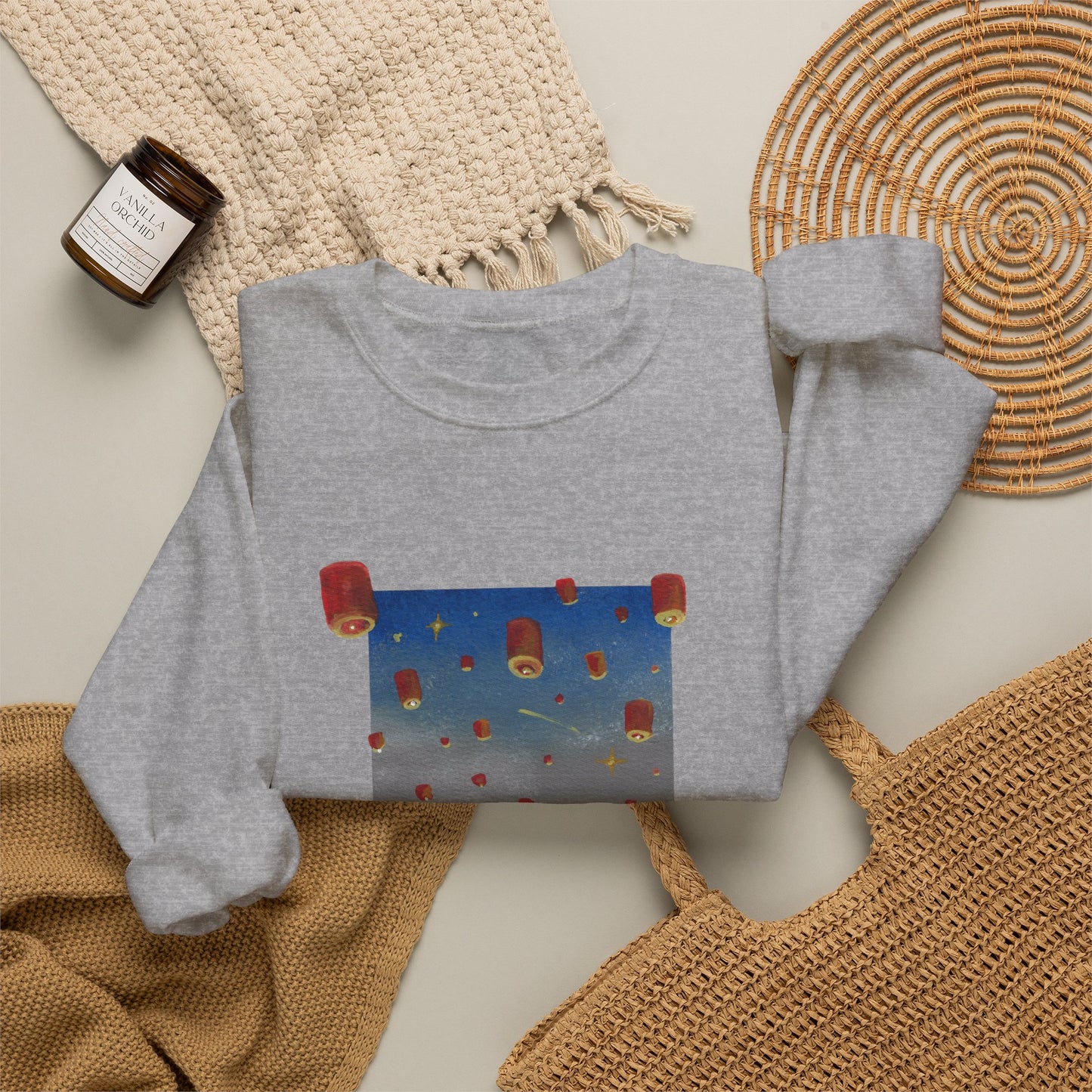 Lantern Festival Crewneck Sweatshirt — Sky of Floating Lanterns Graphic