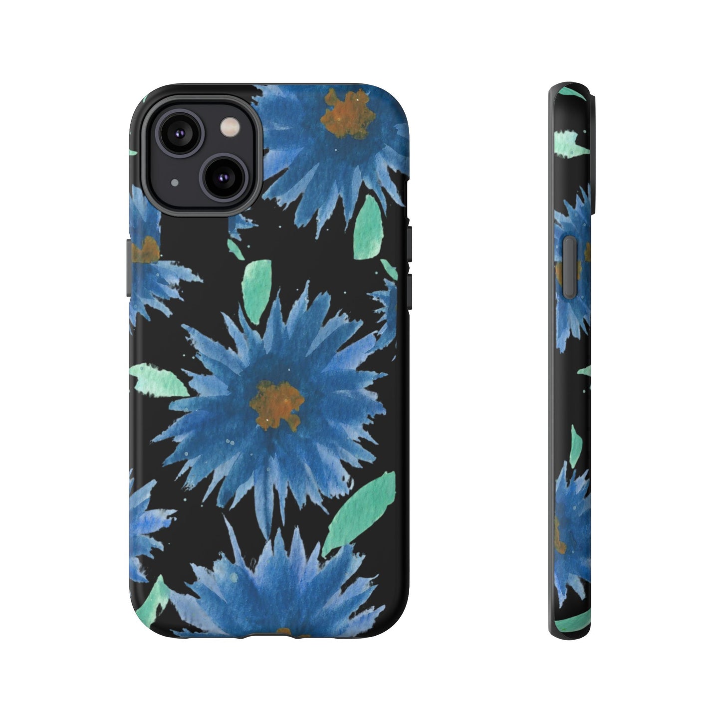 Blue Floral Tough Phone Case – Watercolor Daisy Protective Cover