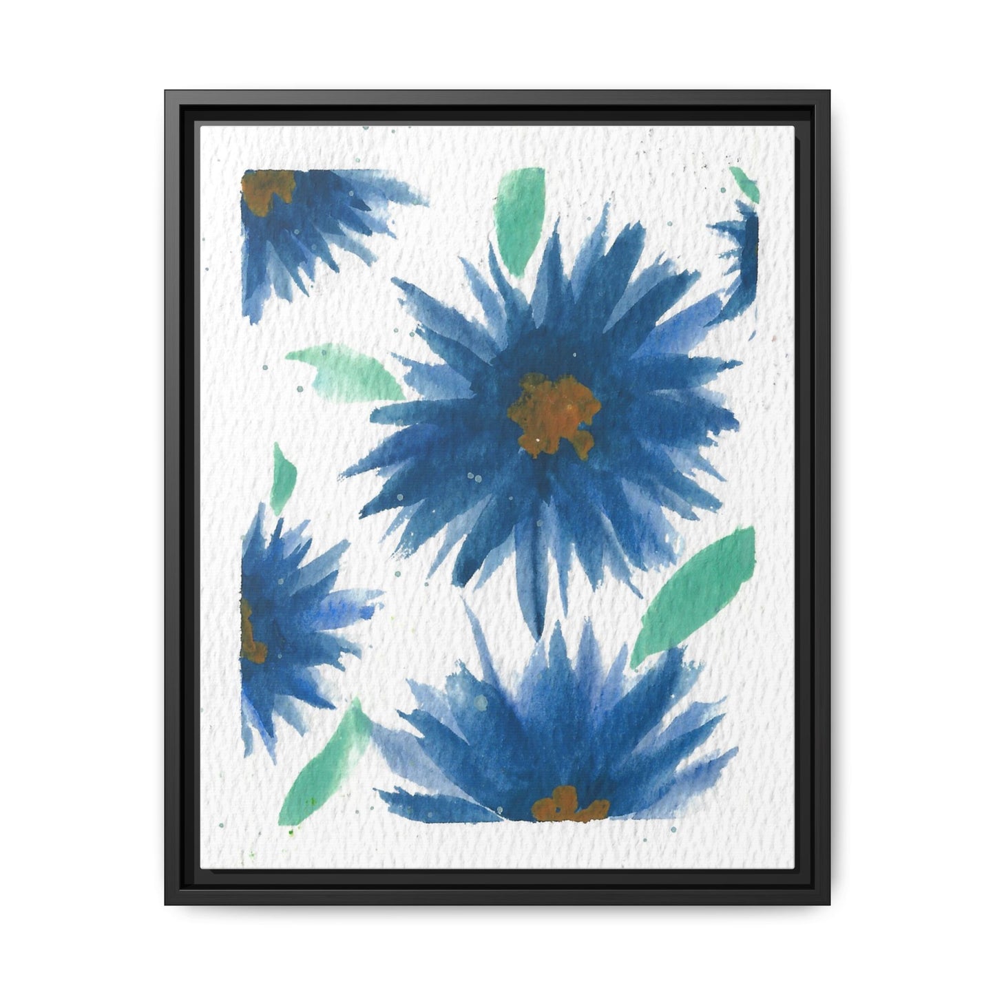 Blue Floral Canvas Print — Framed Matte Wall Art