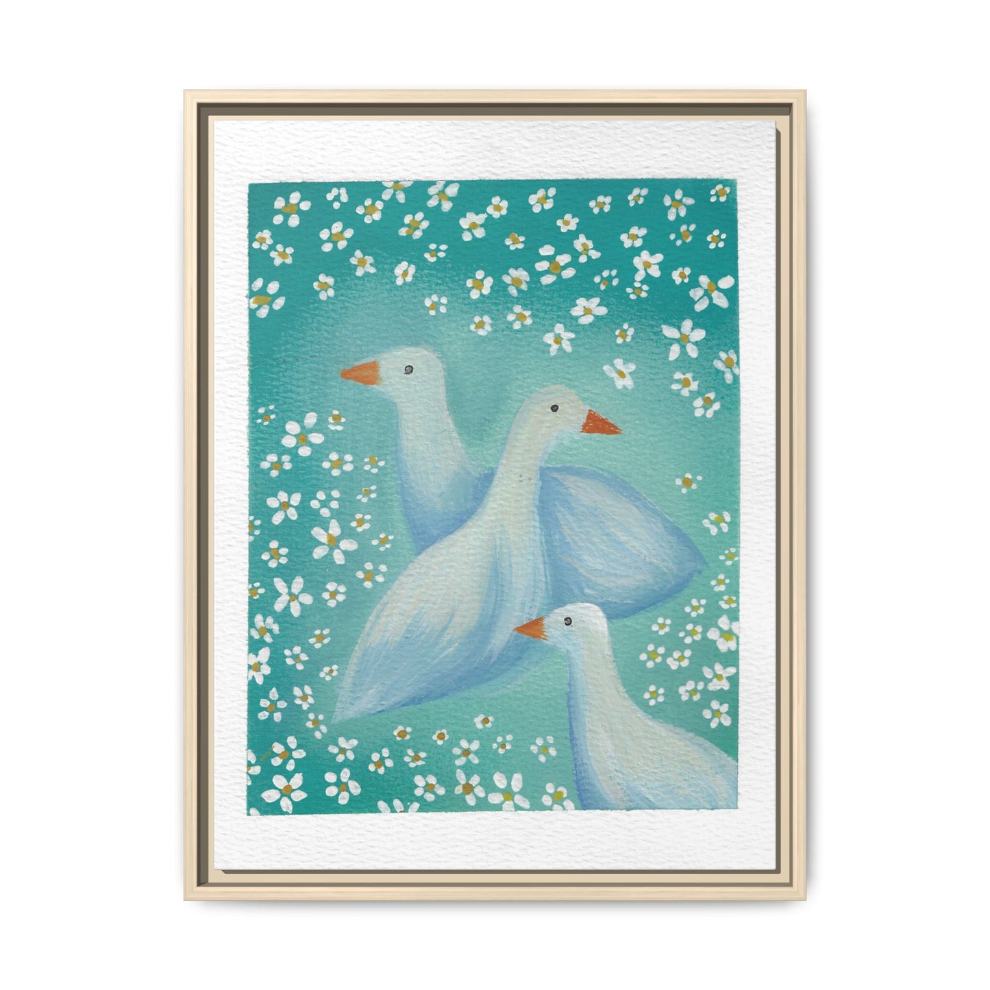 Framed Goose Canvas Print — Whimsical Floral Waterfowl Wall Art