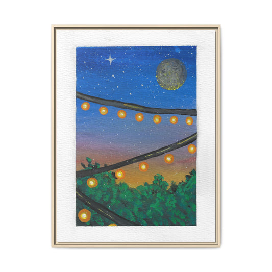 Framed Canvas Art - String Lights Night Sky Print