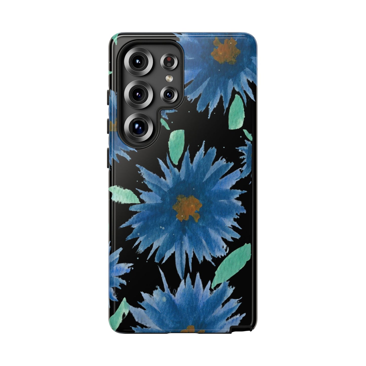 Blue Floral Tough Phone Case – Watercolor Daisy Protective Cover