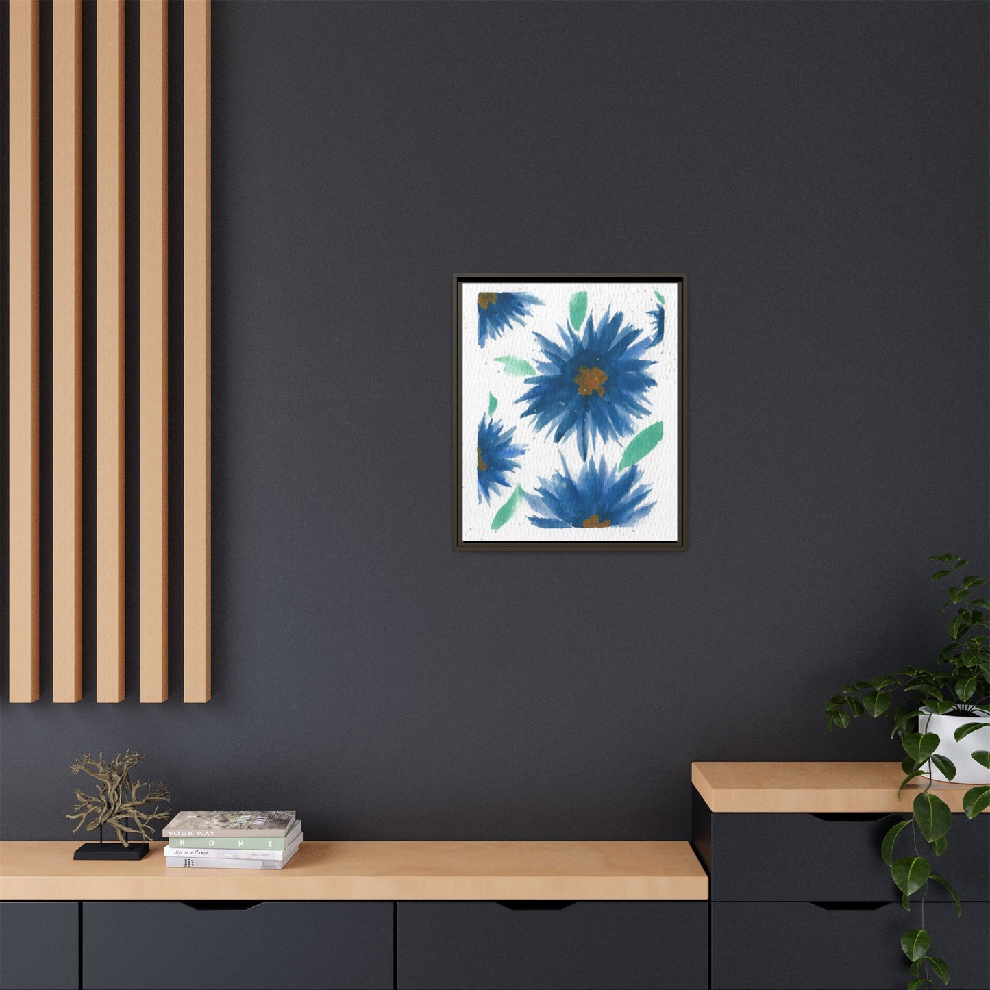 Blue Floral Canvas Print — Framed Matte Wall Art