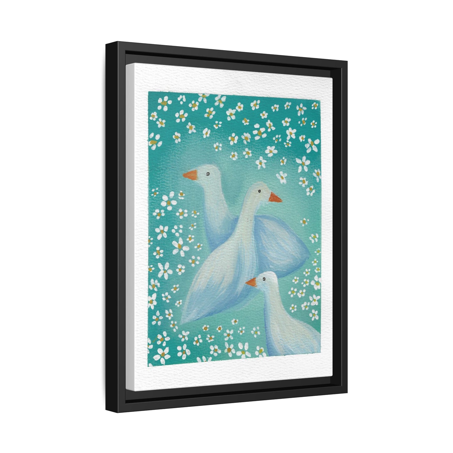 Framed Goose Canvas Print — Whimsical Floral Waterfowl Wall Art