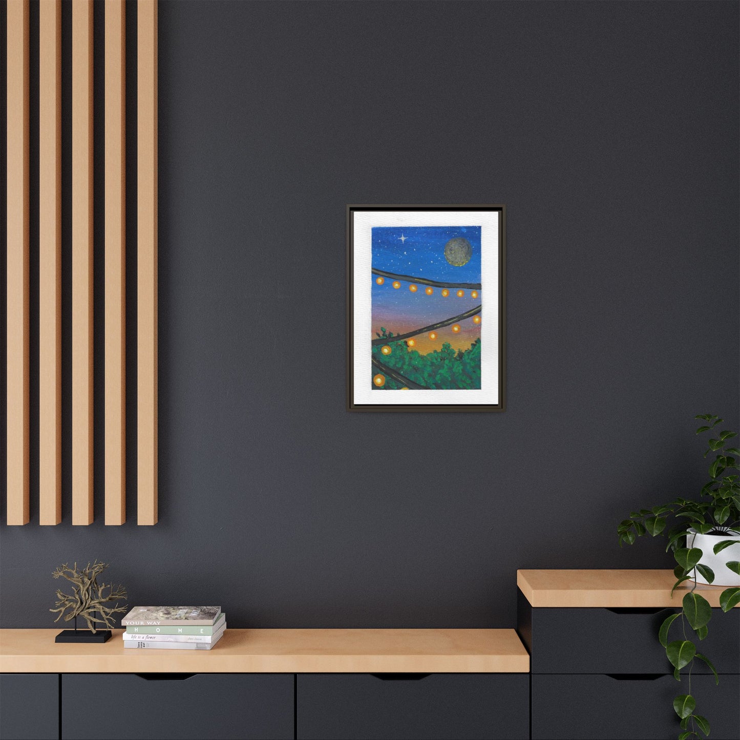 Framed Canvas Art - String Lights Night Sky Print
