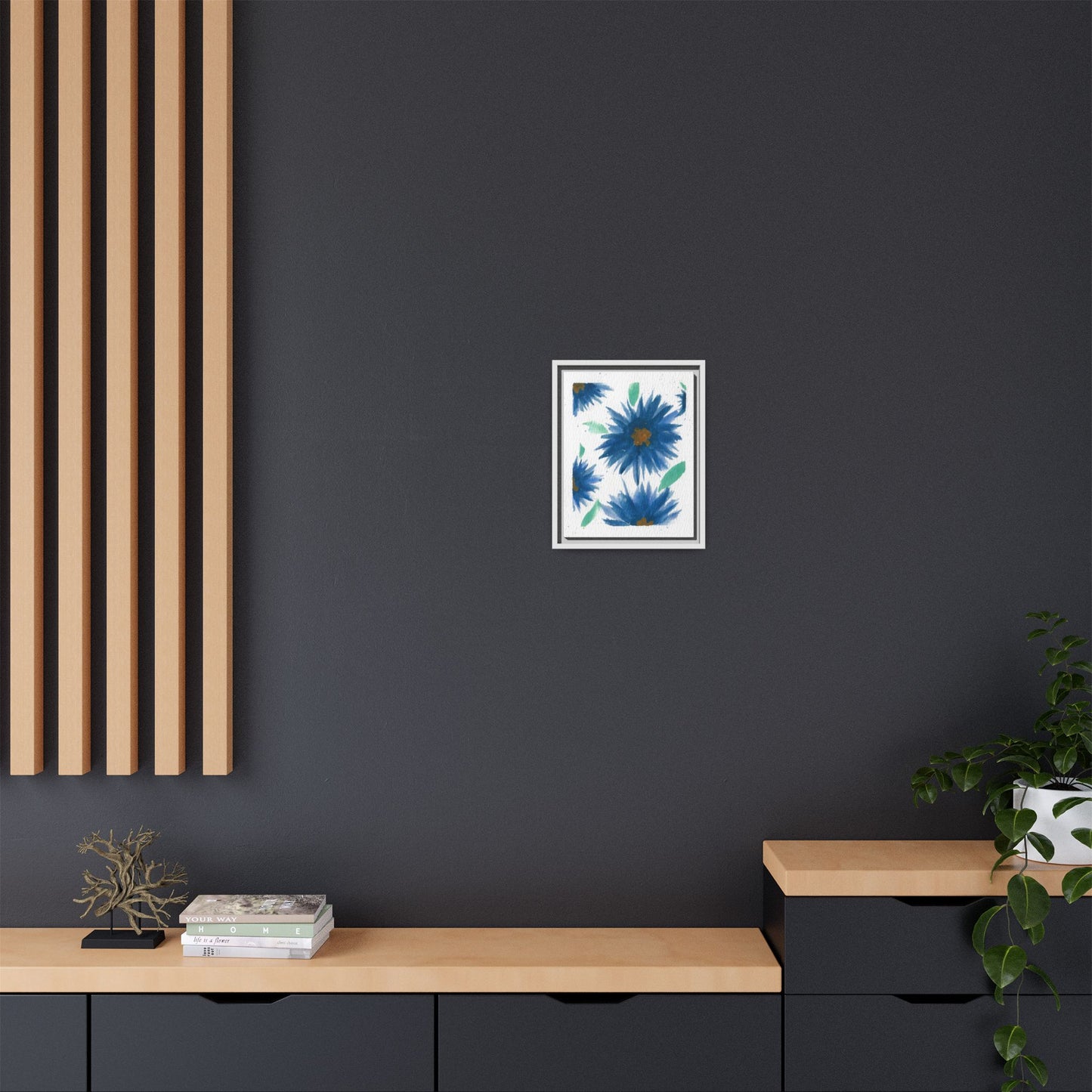 Blue Floral Canvas Print — Framed Matte Wall Art