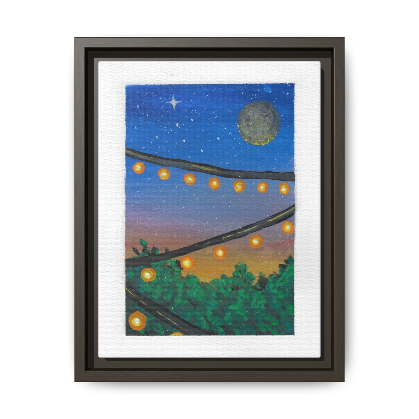 Framed Canvas Art - String Lights Night Sky Print