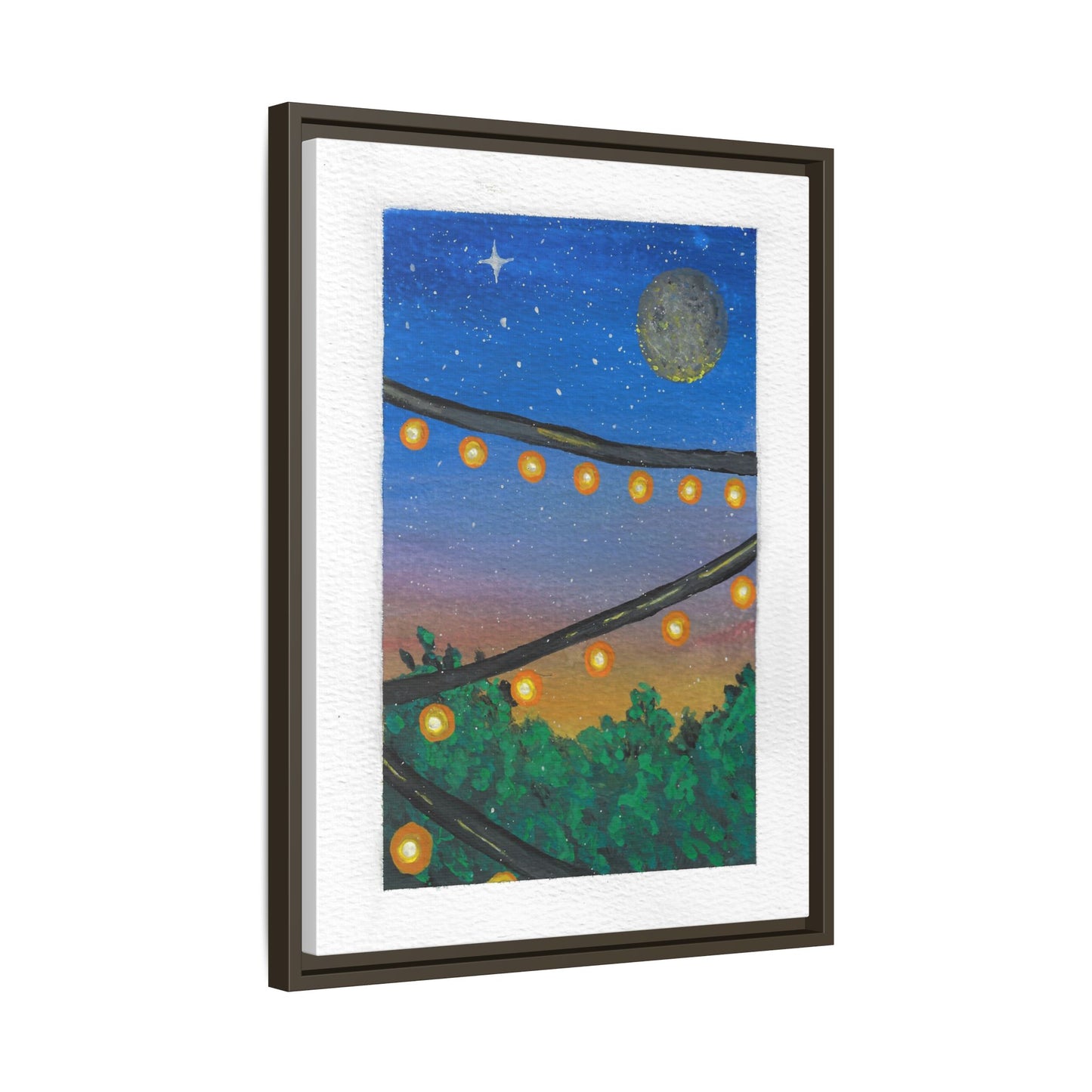 Framed Canvas Art - String Lights Night Sky Print