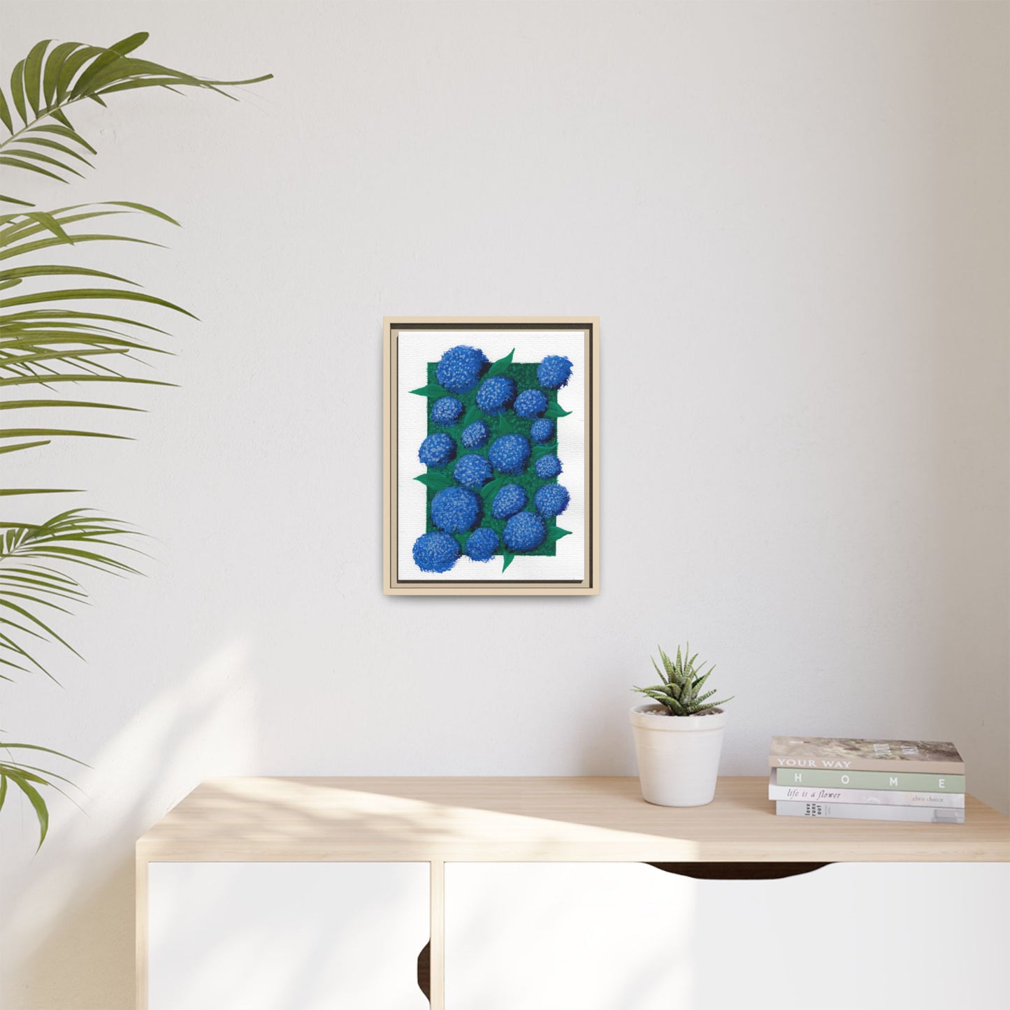 Framed Hydrangea Matte Canvas Print — Blue Floral Wall Art