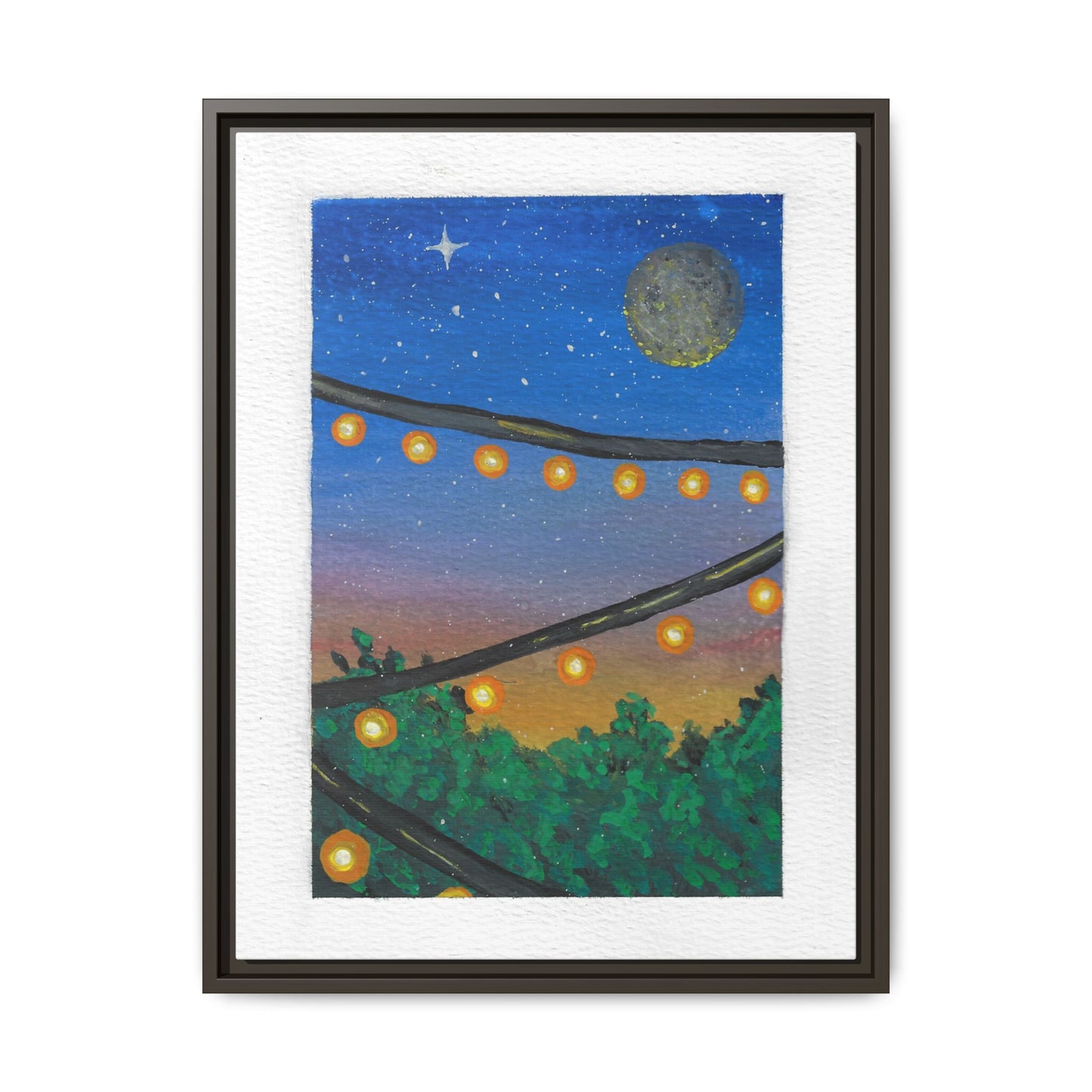 Framed Canvas Art - String Lights Night Sky Print