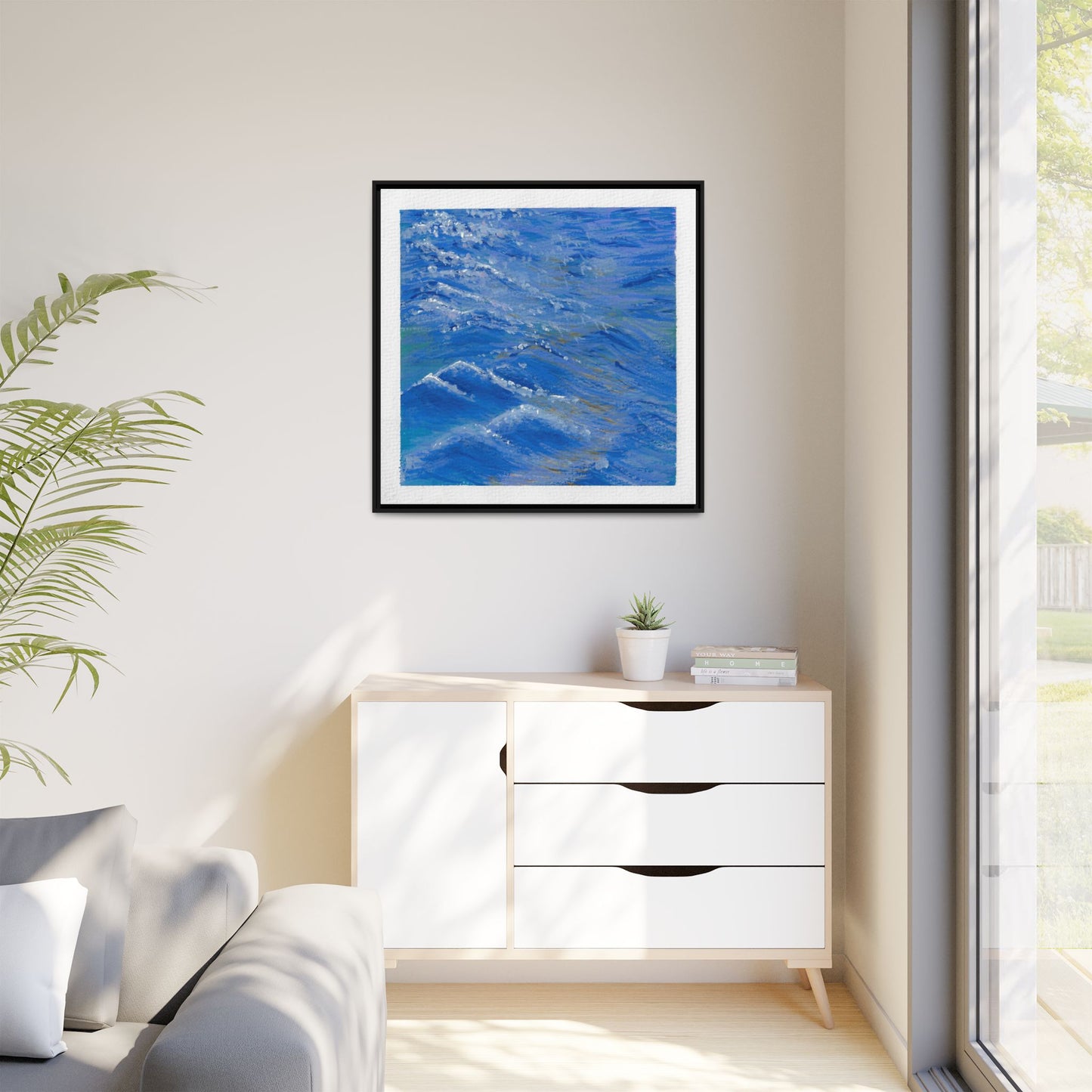Framed Matte Canvas Wall Art — Blue Ocean Waves Seascape