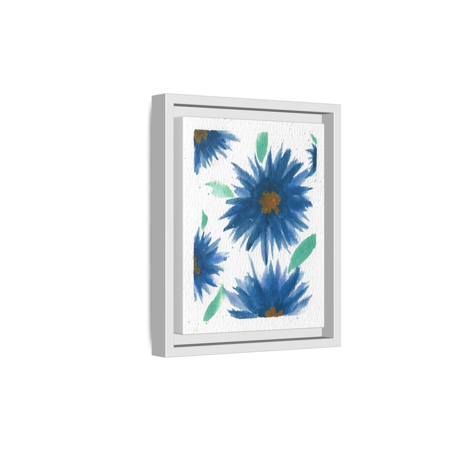 Blue Floral Canvas Print — Framed Matte Wall Art