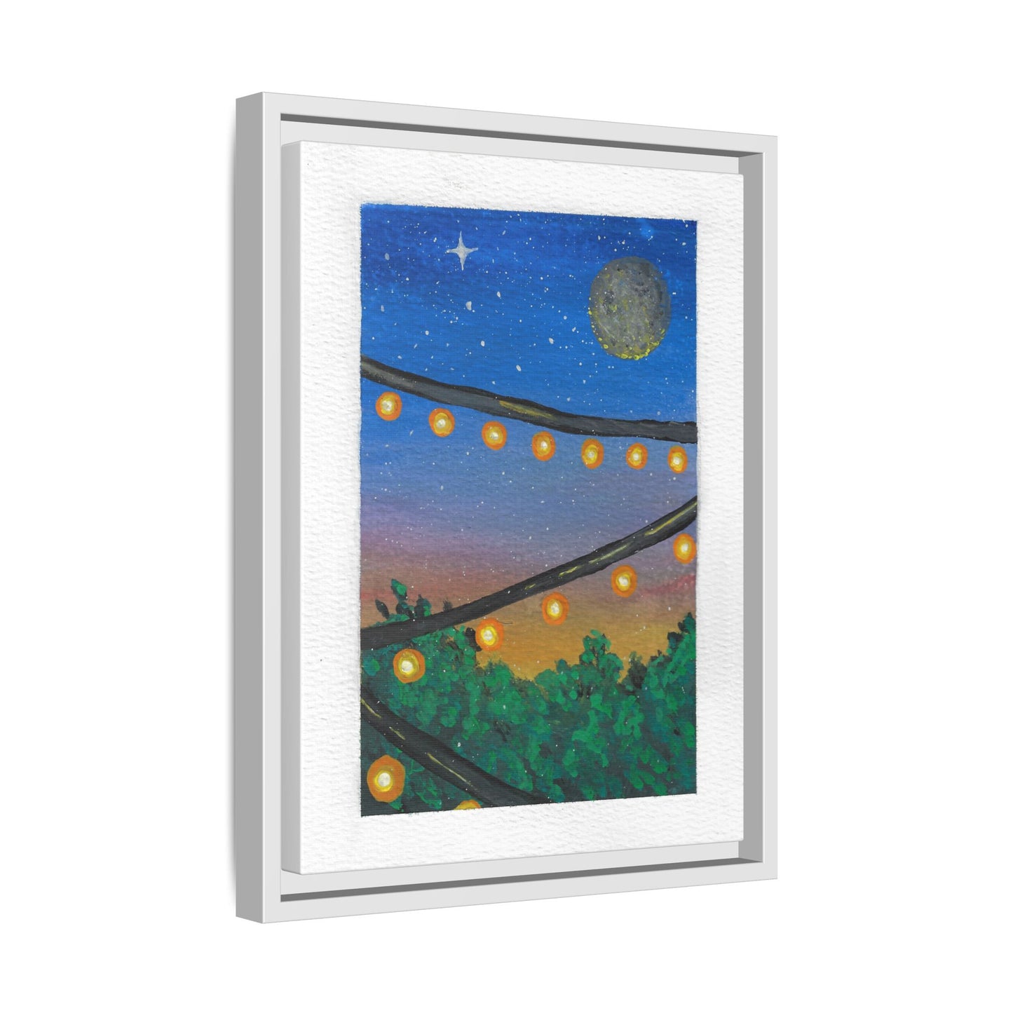 Framed Canvas Art - String Lights Night Sky Print