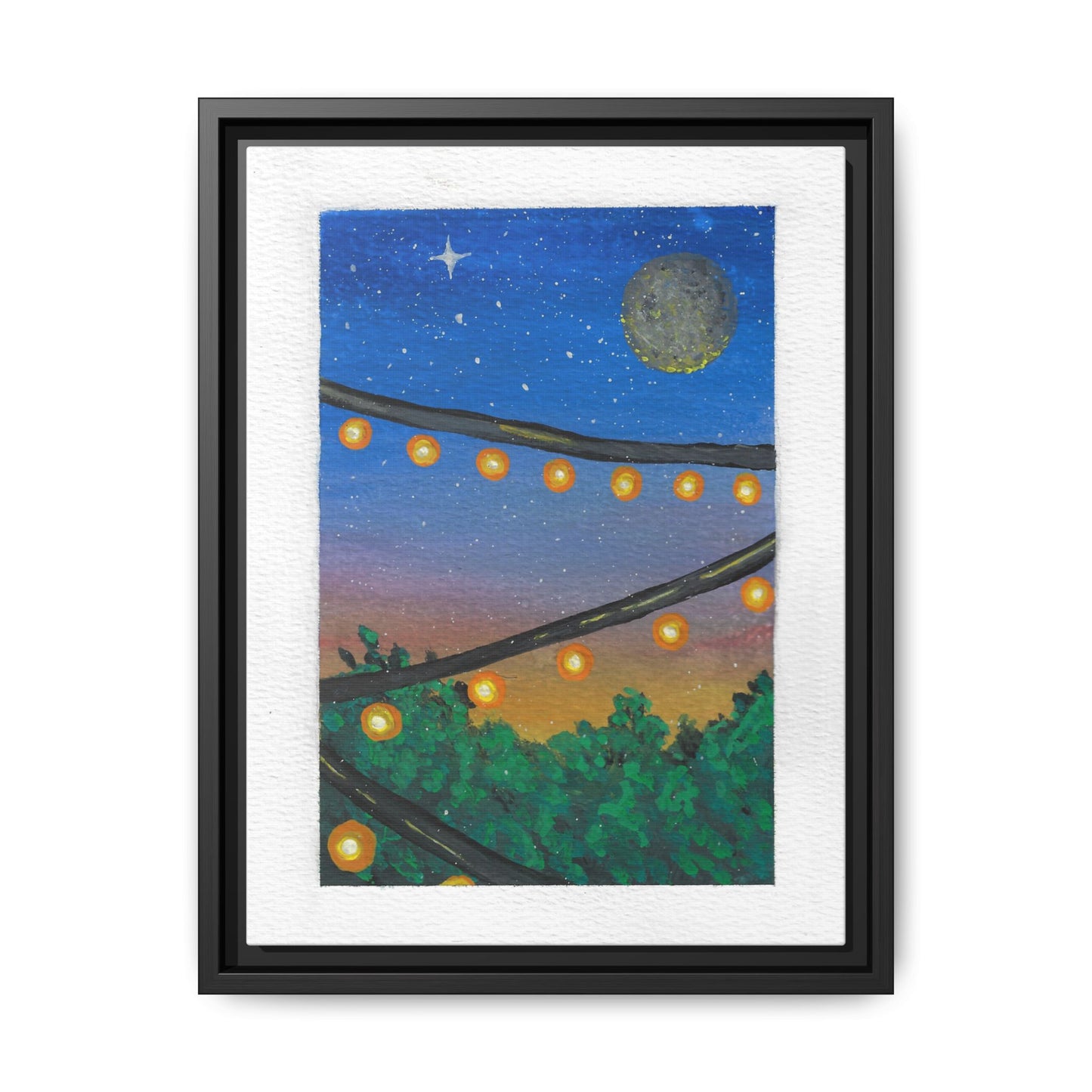 Framed Canvas Art - String Lights Night Sky Print