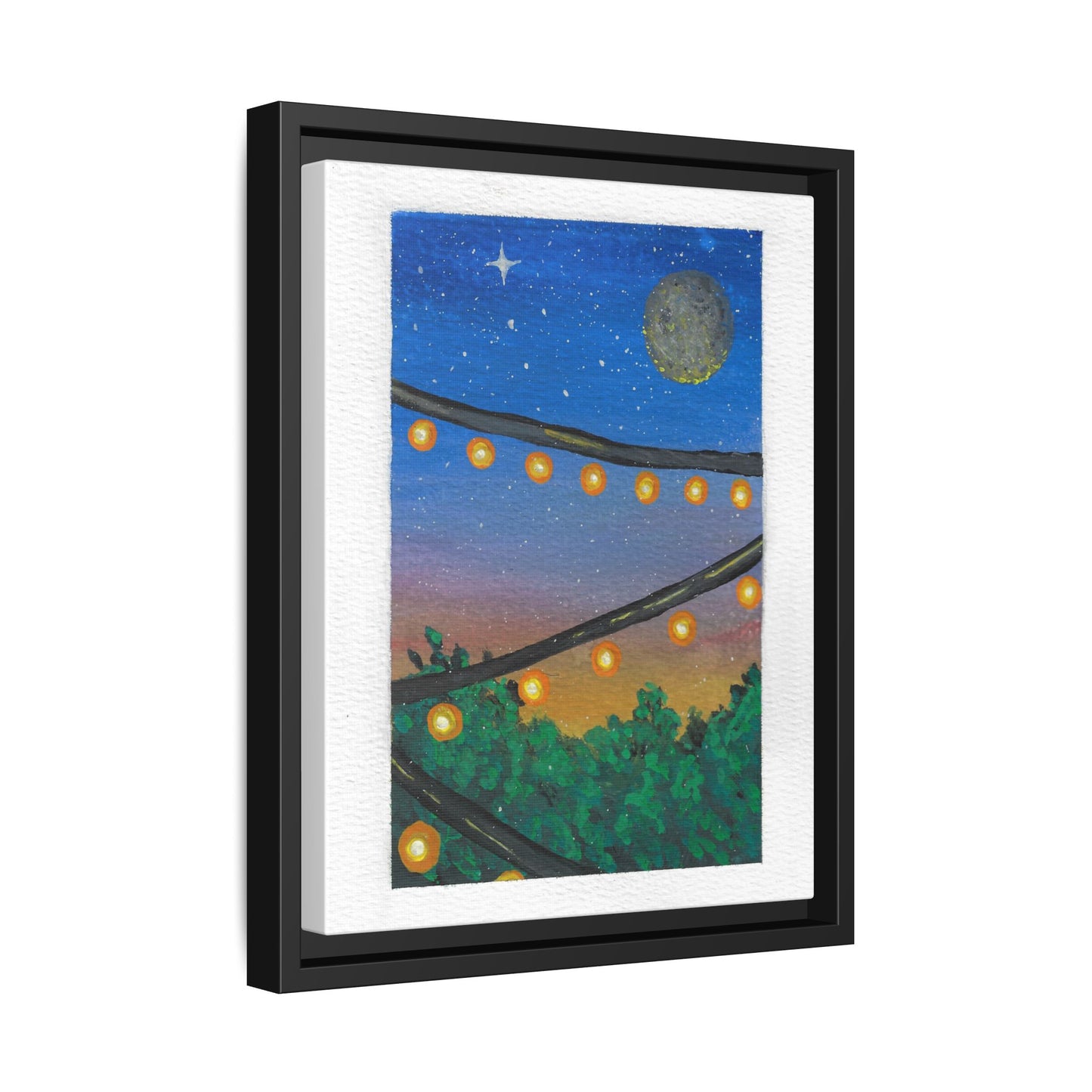 Framed Canvas Art - String Lights Night Sky Print