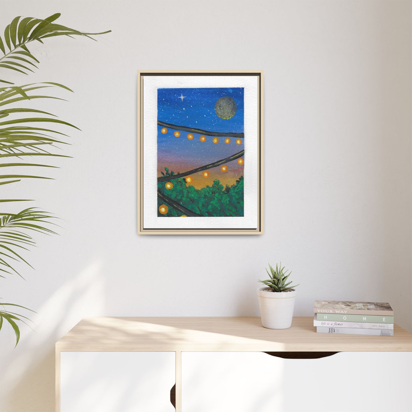 Framed Canvas Art - String Lights Night Sky Print