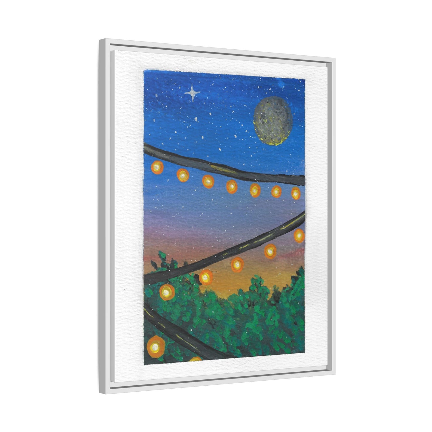 Framed Canvas Art - String Lights Night Sky Print