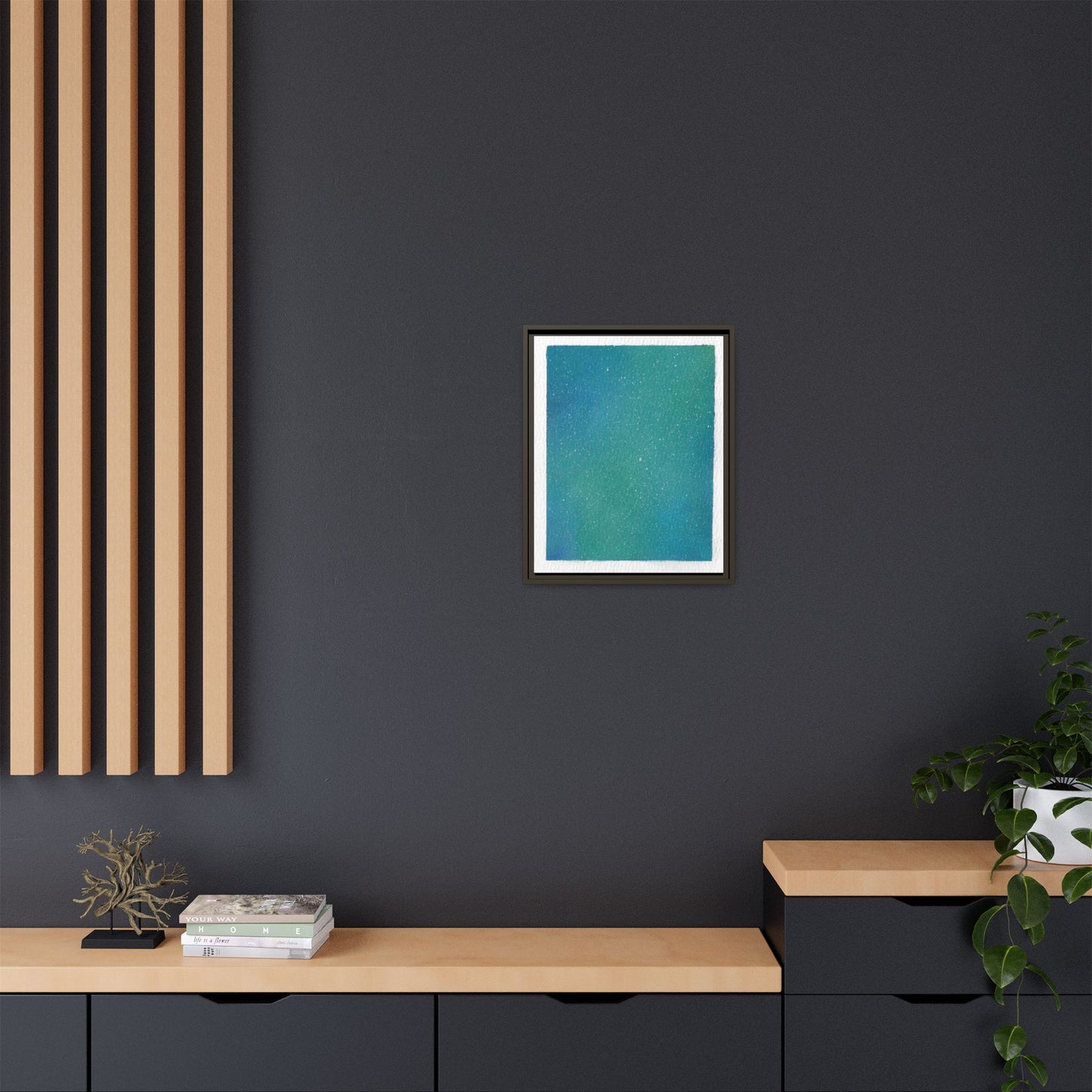 Framed Matte Canvas Art — Teal-to-Blue Gradient Starry Abstract