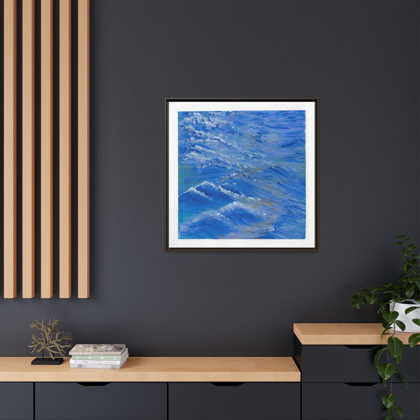 Framed Matte Canvas Wall Art — Blue Ocean Waves Seascape