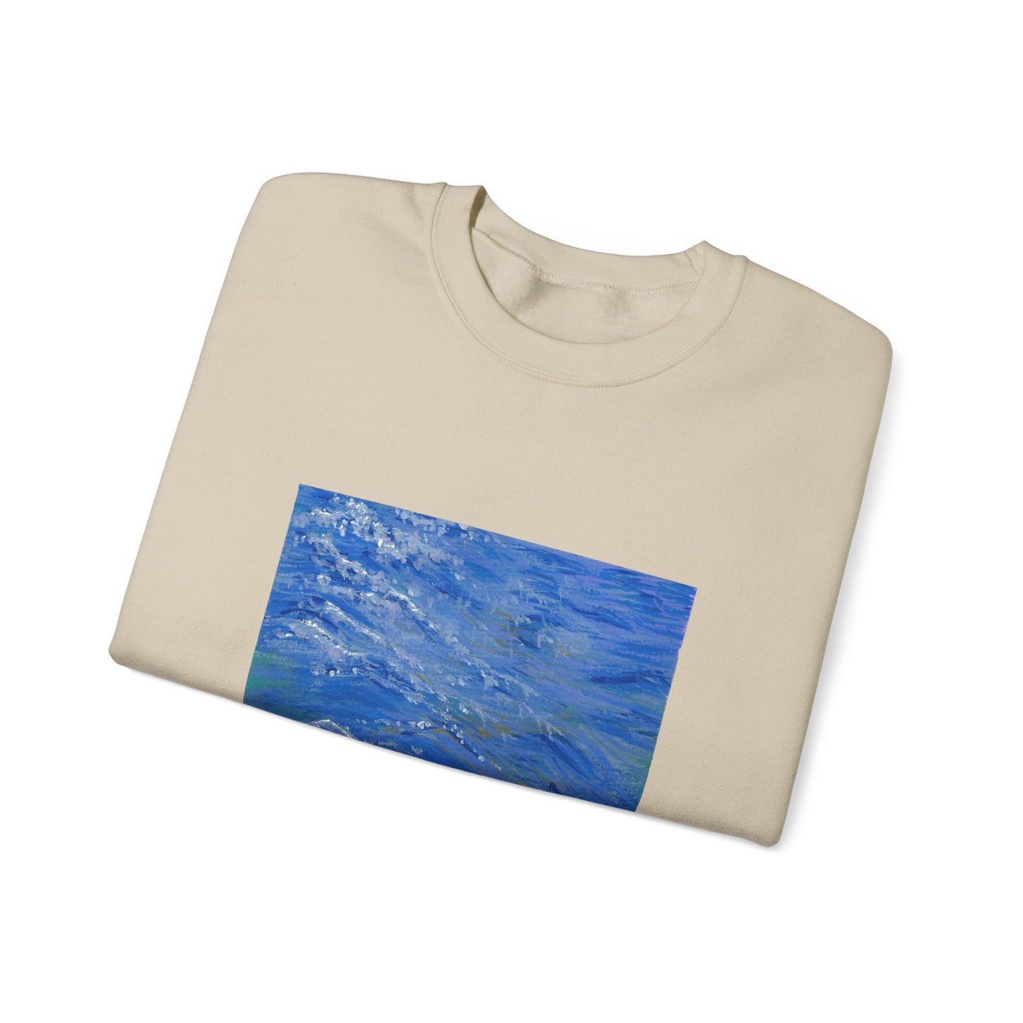 Ocean Waves Crewneck Sweatshirt — Blue Seascape Graphic Pullover