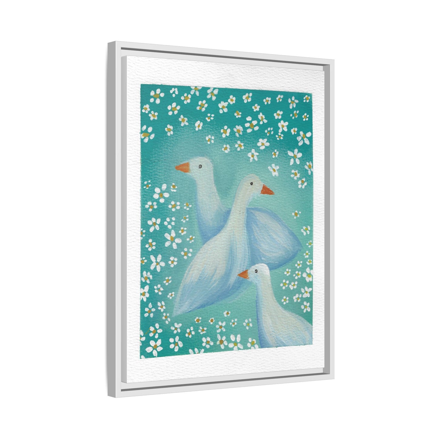 Framed Goose Canvas Print — Whimsical Floral Waterfowl Wall Art