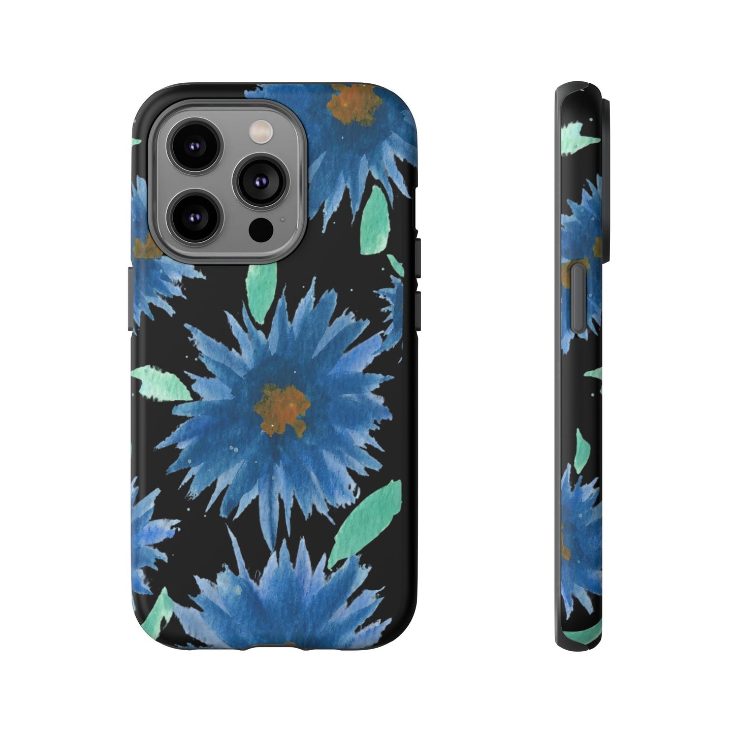 Blue Floral Tough Phone Case – Watercolor Daisy Protective Cover