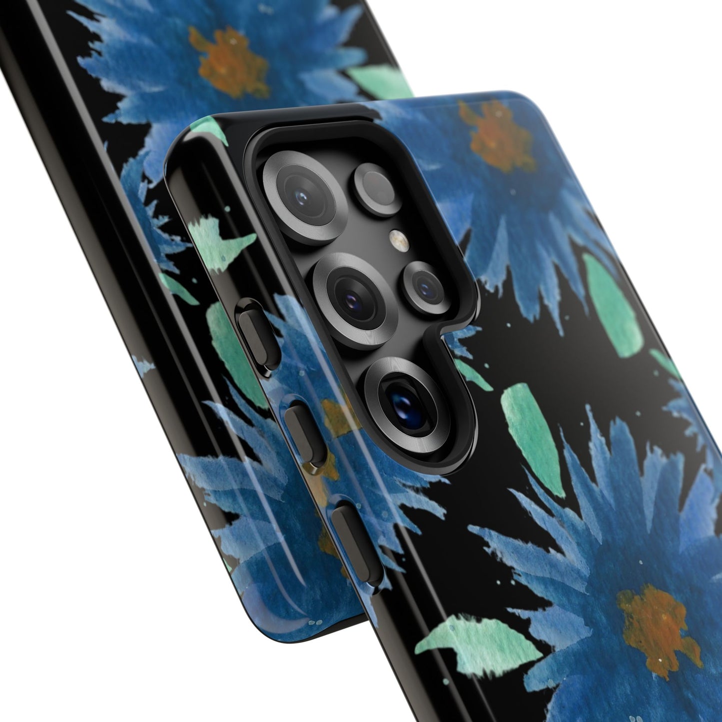 Blue Floral Tough Phone Case – Watercolor Daisy Protective Cover