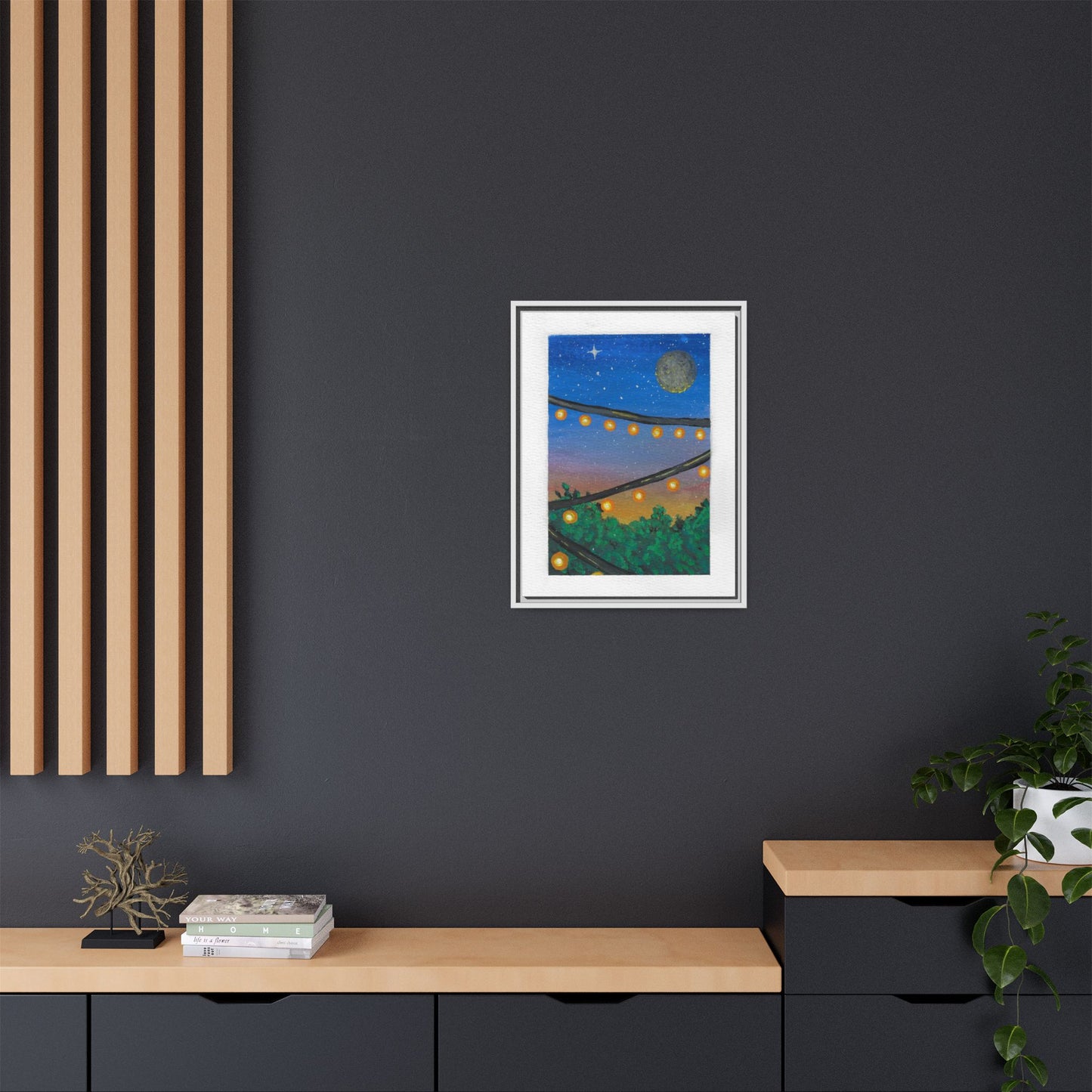 Framed Canvas Art - String Lights Night Sky Print