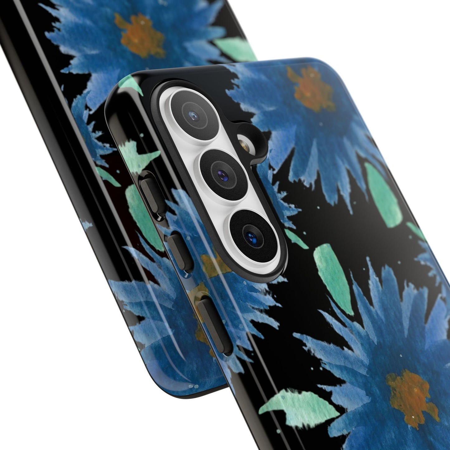 Blue Floral Tough Phone Case – Watercolor Daisy Protective Cover