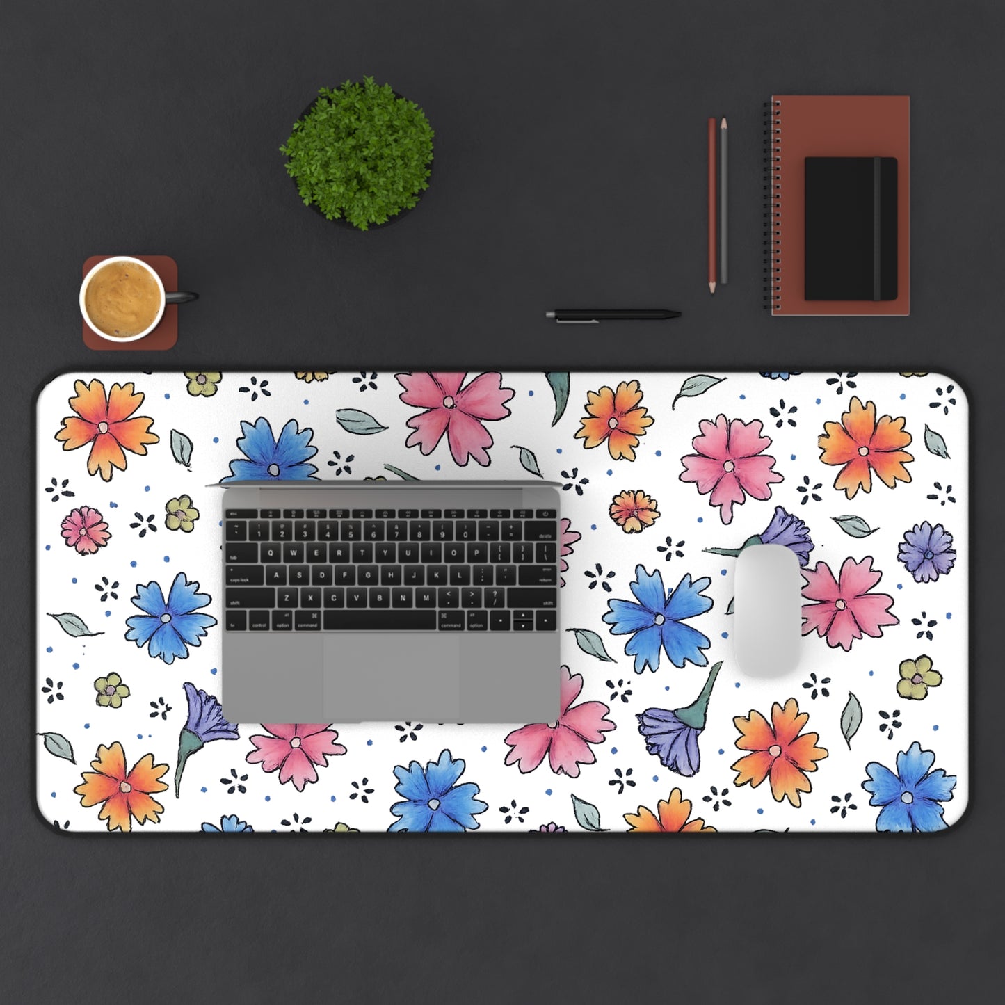 Floral Watercolor Desk Mat — Pastel Flowers Mouse Pad for Office & Home