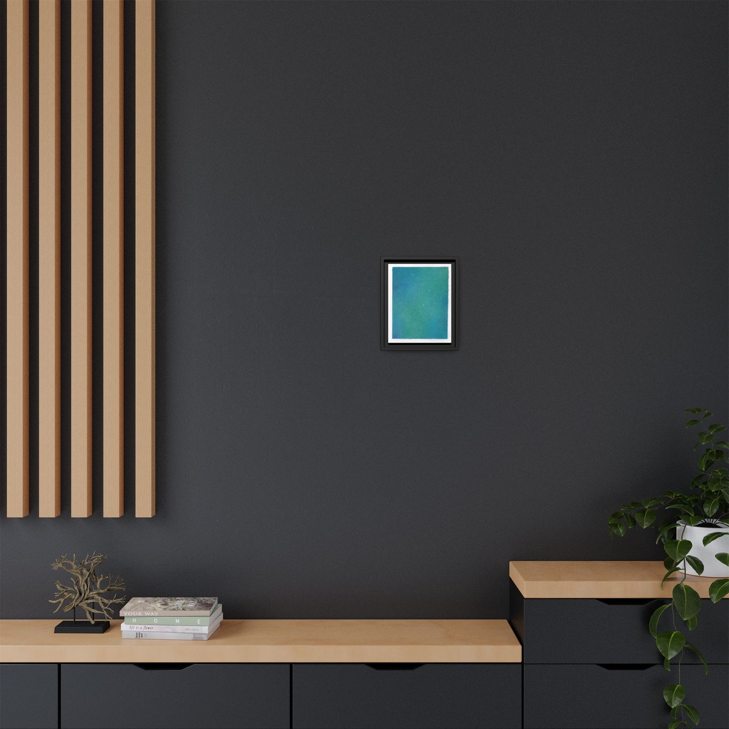 Framed Matte Canvas Art — Teal-to-Blue Gradient Starry Abstract