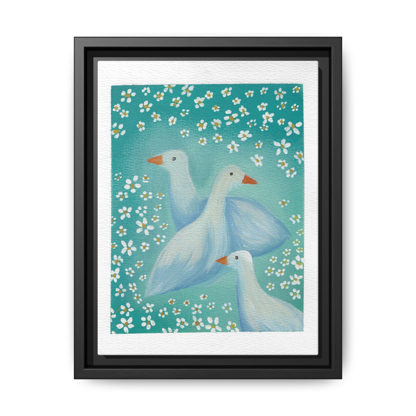Framed Goose Canvas Print — Whimsical Floral Waterfowl Wall Art