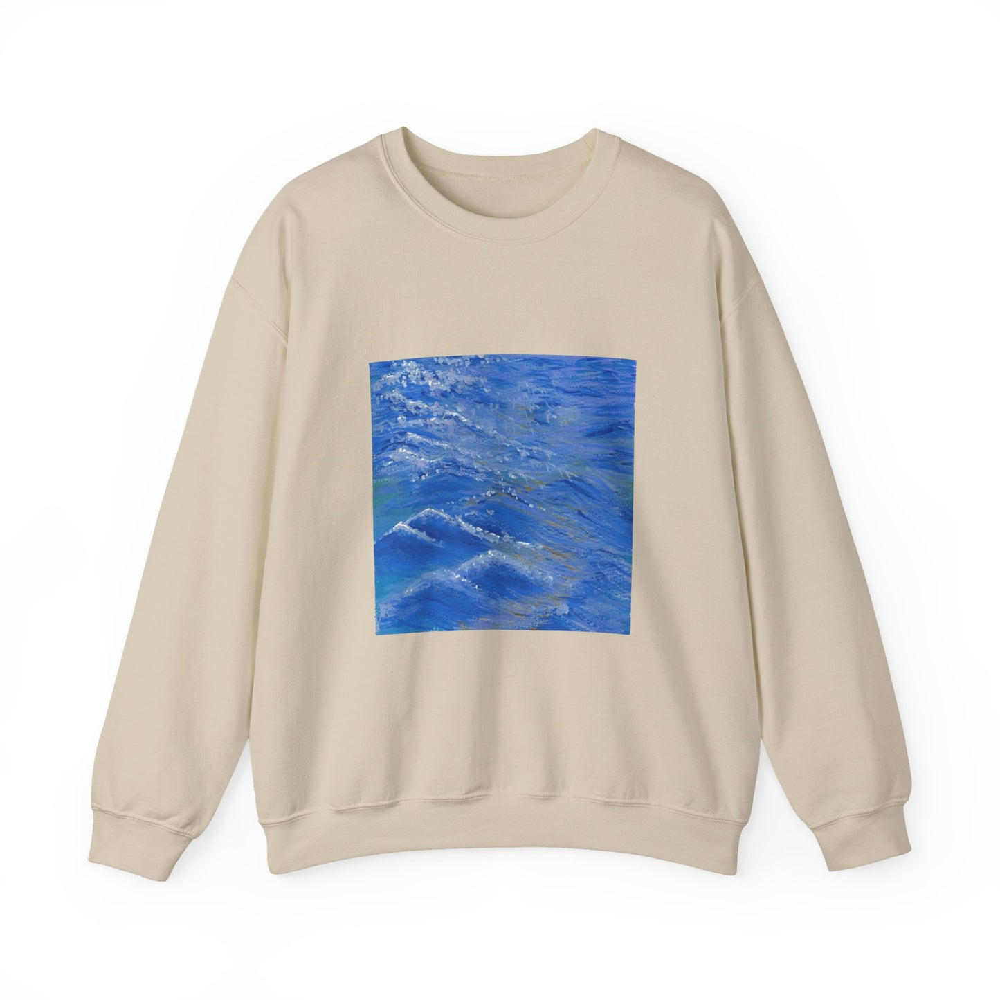 Ocean Waves Crewneck Sweatshirt — Blue Seascape Graphic Pullover